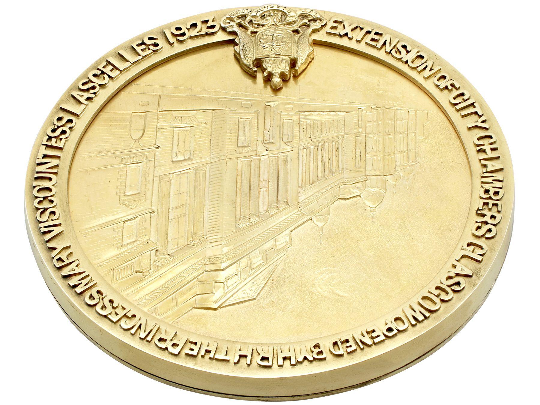 British Antique 1923 Scottish Sterling Silver Gilt Medallion For Sale