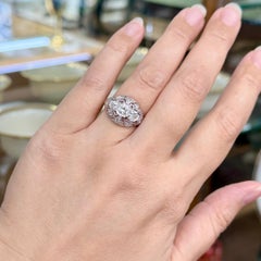 Antique 1925 Art Deco Old European Cut Diamond Bombe Ring Platinum
