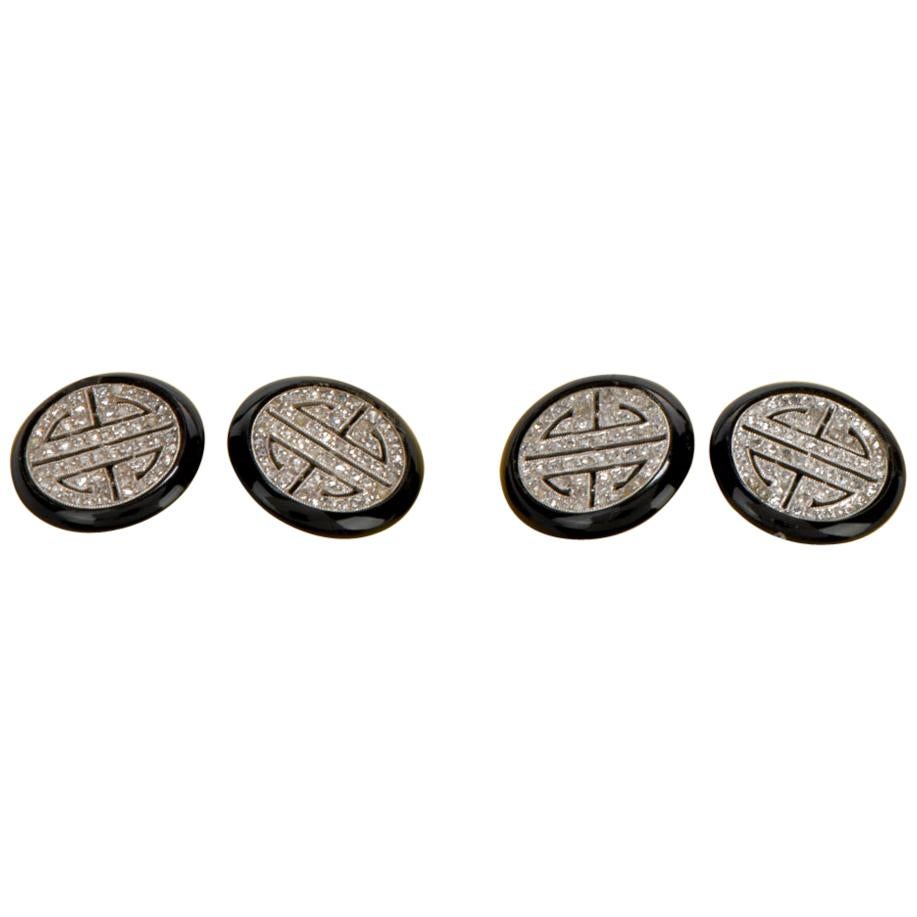 Antique 1925 Cartier Art Deco Onyx and Diamond 18 Karat Cufflinks