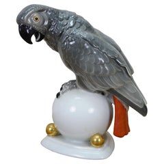 Antique 1925 Hutschenreuther Fritz Klee African Gray Parrot Porcelain Figurine