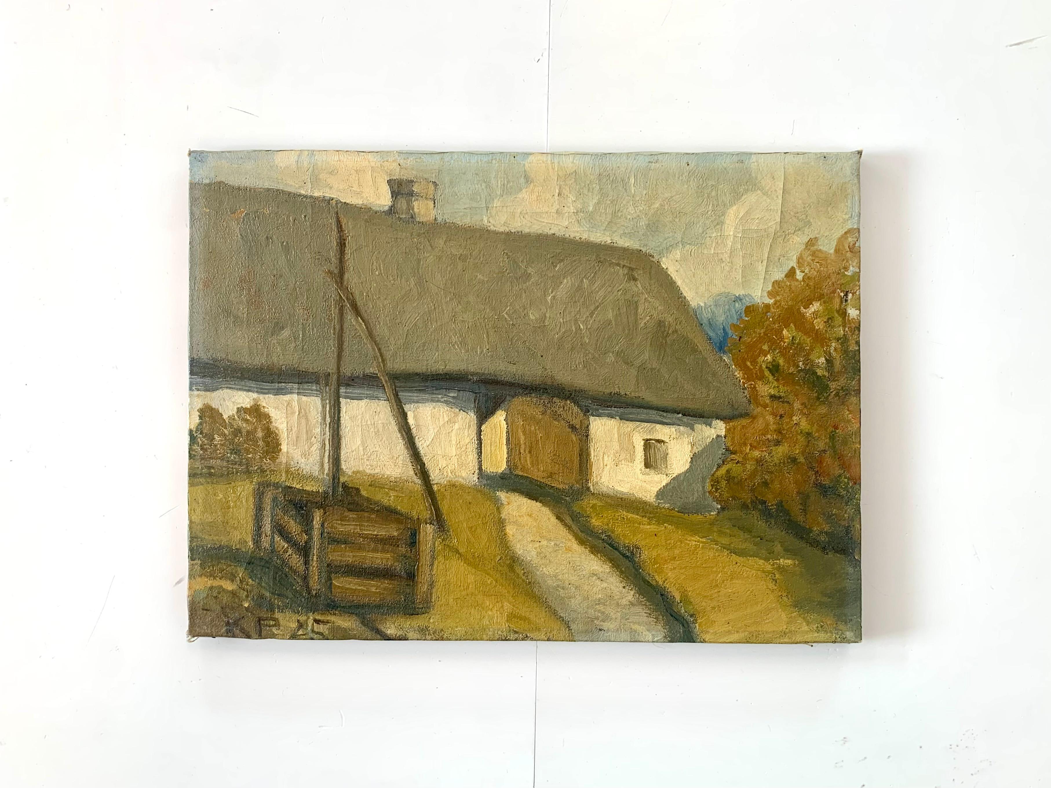 Antikes Ölgemälde aus dem Jahr 1925, das den Eingang eines traditionellen skandinavischen Bauernhofs zeigt im Angebot 2