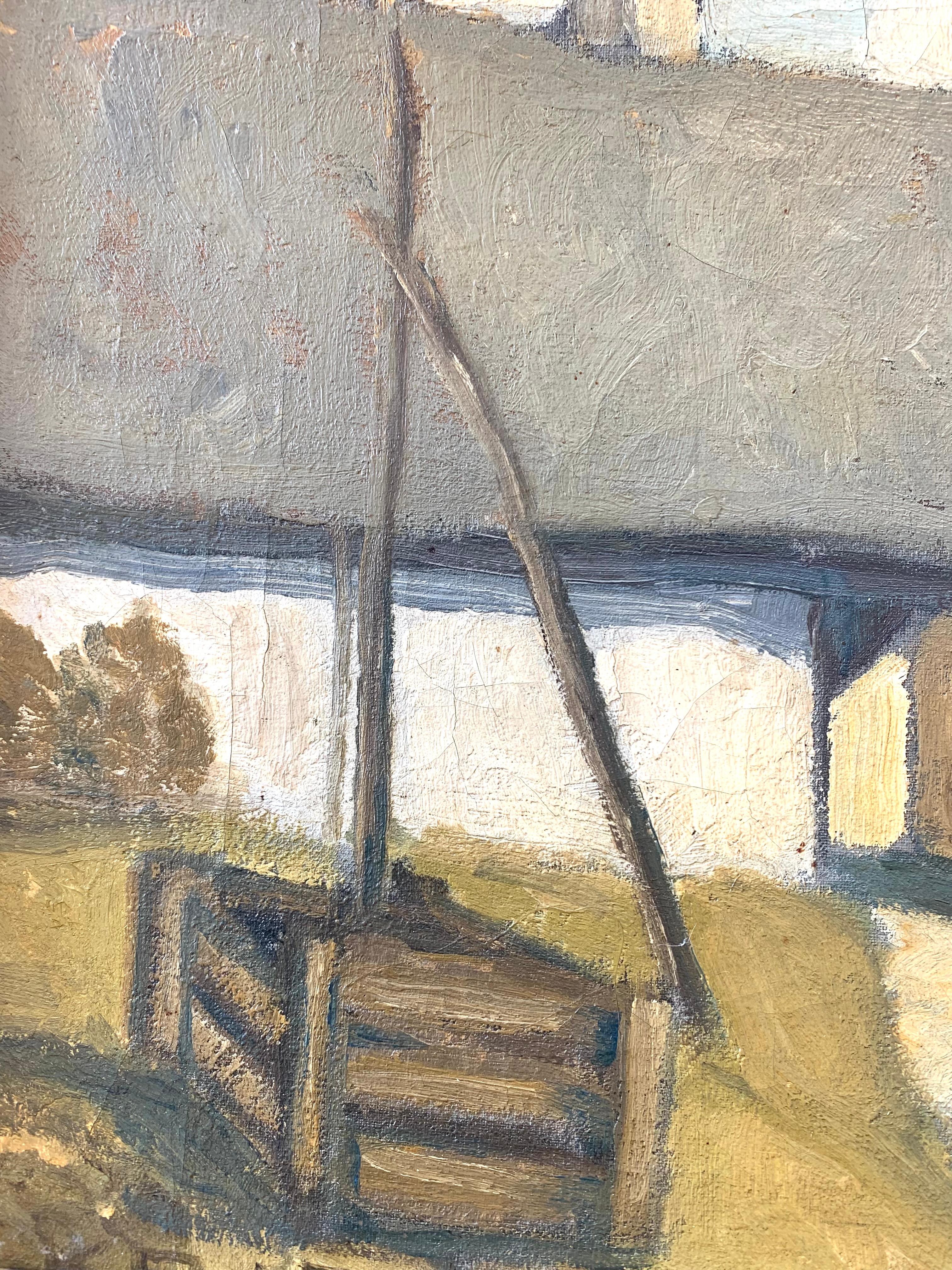 Antikes Ölgemälde aus dem Jahr 1925, das den Eingang eines traditionellen skandinavischen Bauernhofs zeigt (Gemalt) im Angebot