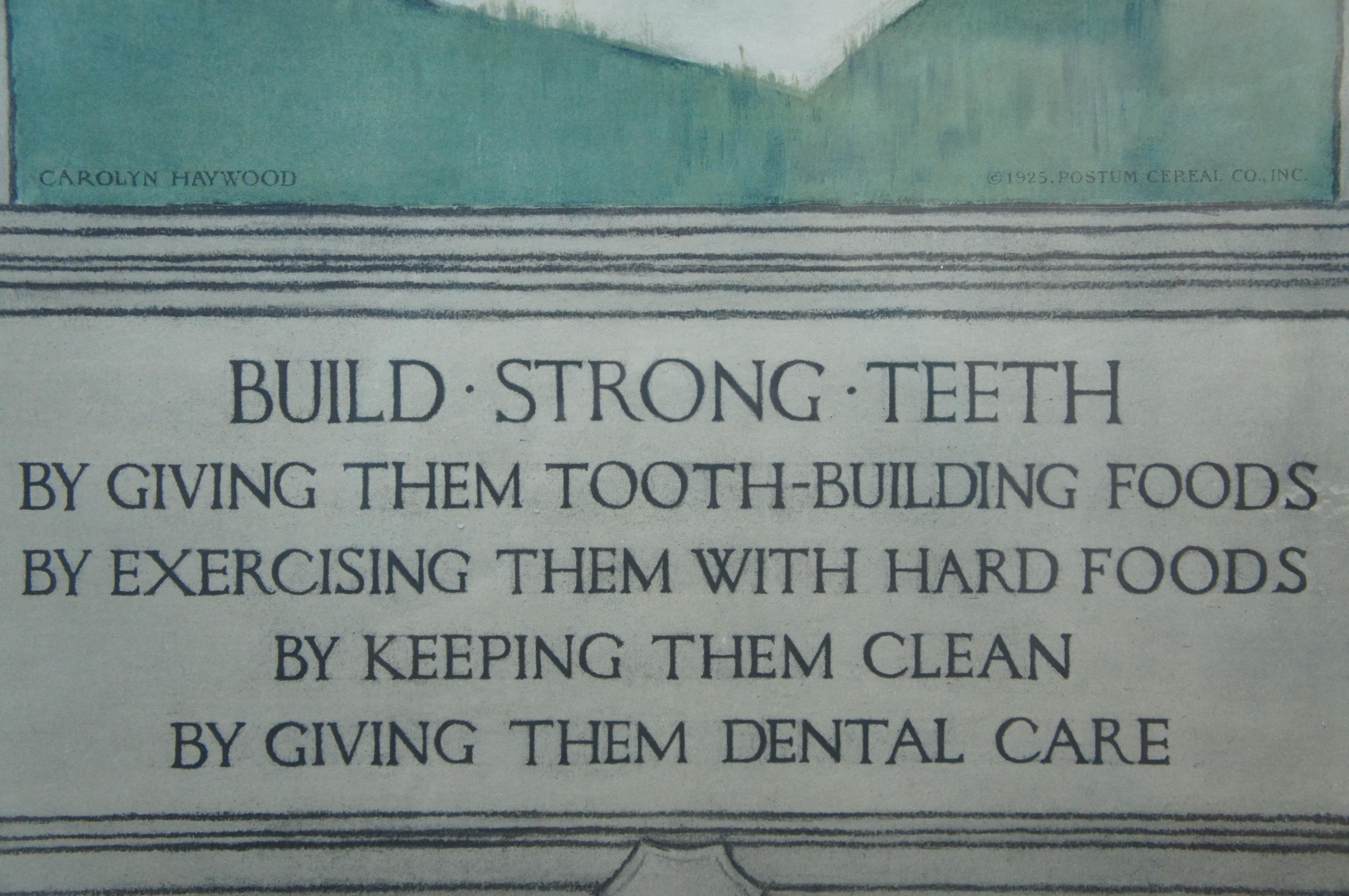 Antique 1925 Post Cereal Carolyn Haywood Build Strong Teeth Ad Poster 45