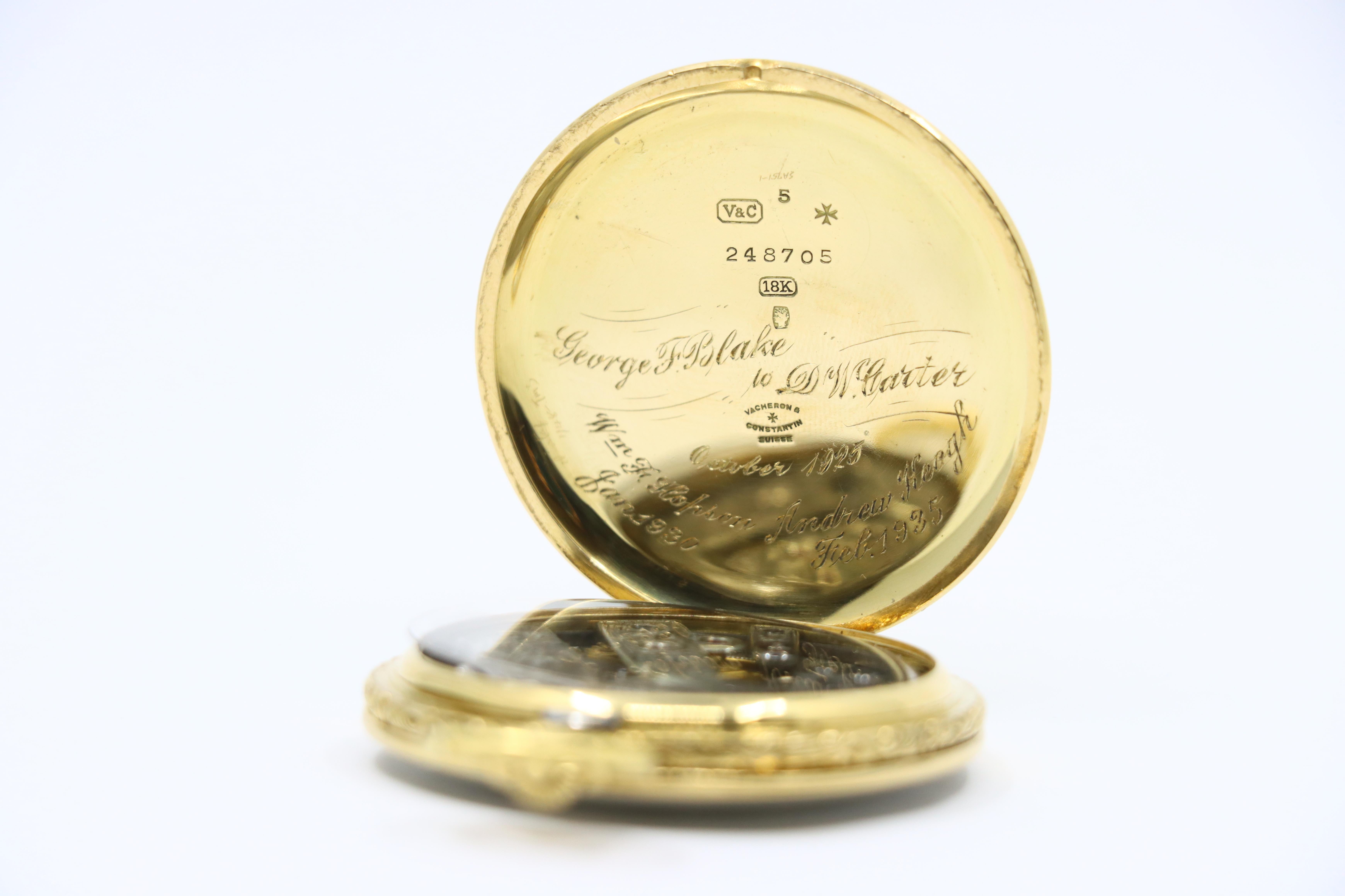 Antico orologio da tasca Vacheron & Constantin Geneve in oro 18 carati del 1925 in vendita 11