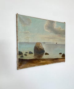 Antique 1927 signed impressionist maritime oil painting with sailing ships