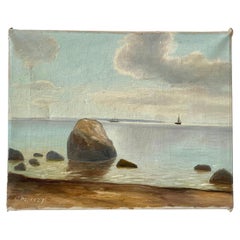 Antique 1927 signed impressionist maratime oil painting with sailing ships