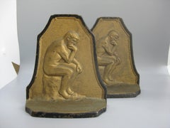 Antique 1929 Connecticut Foundry Cast Iron Rodin's "The Thinker" Bookends