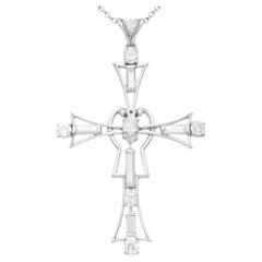 Antique 1.93 Carat Diamond and Platinum Cross Pendant