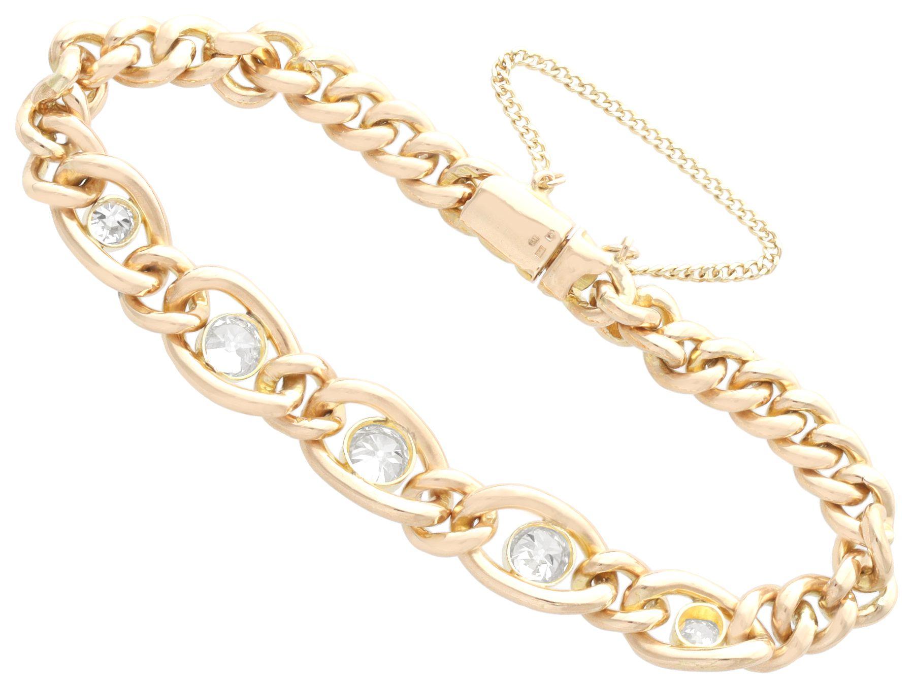 Antique 1.93 Carat Diamond and Yellow Gold Bracelet In Excellent Condition For Sale In Jesmond, Newcastle Upon Tyne