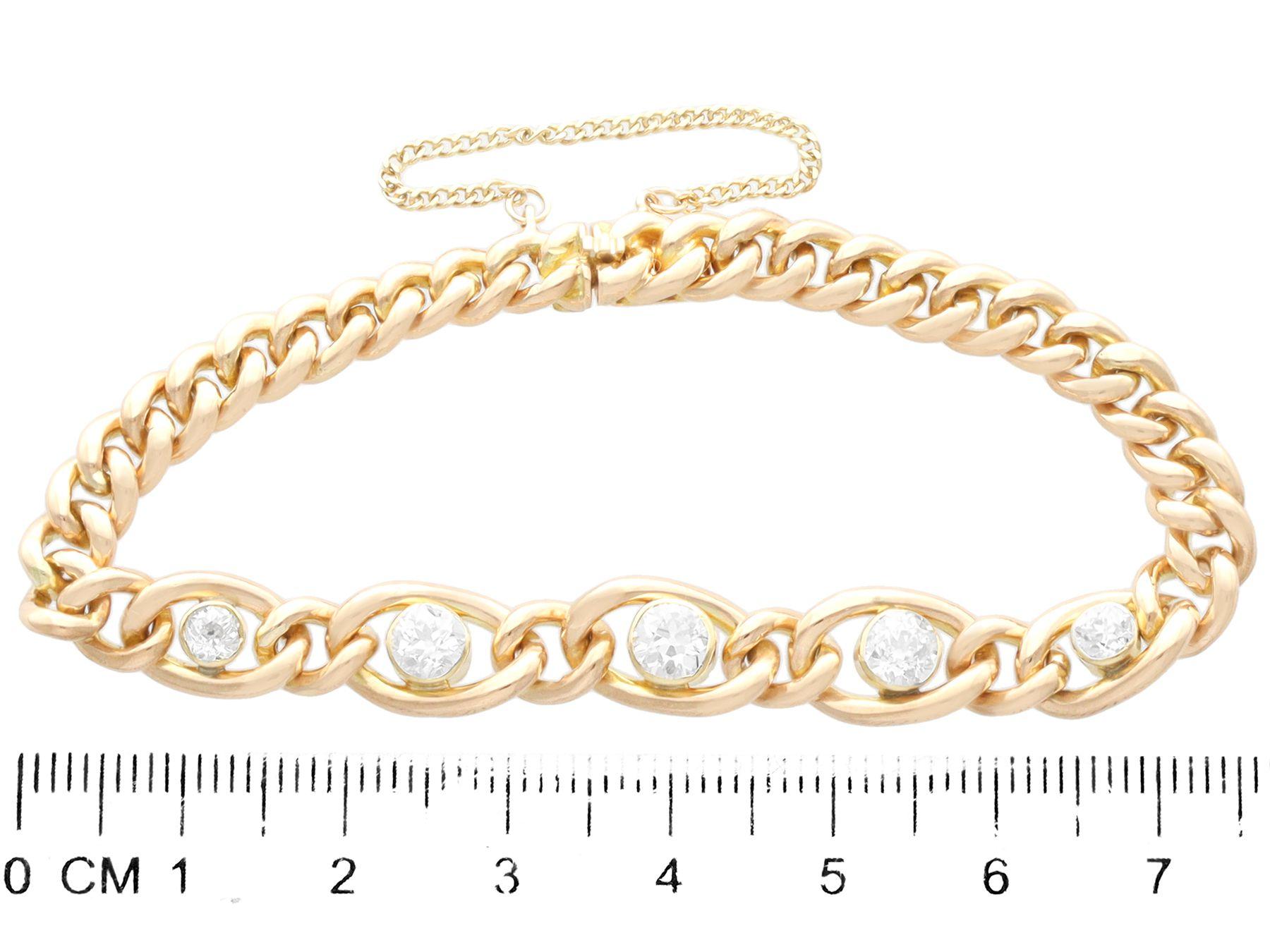 Women's or Men's Antique 1.93 Carat Diamond and Yellow Gold Bracelet For Sale