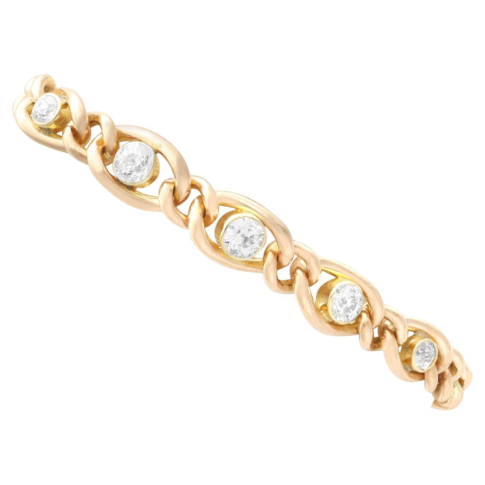 Bracelet ancien en or jaune et diamants de 1,93 carat  en vente