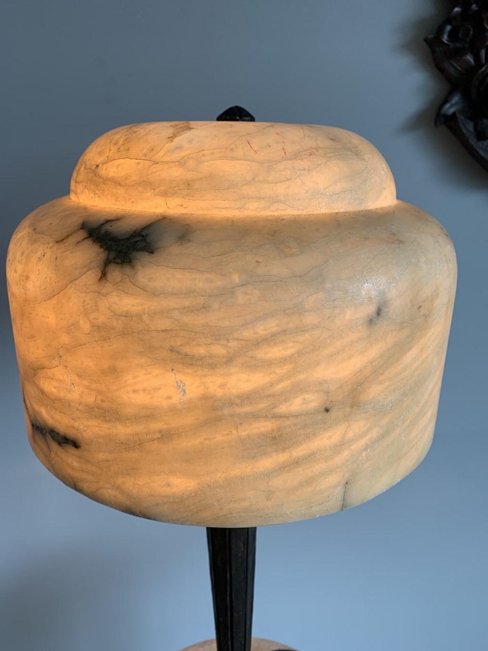 Antique 1930 Edgar Brandt Style Art Deco Wrought Iron and Alabaster Table Lamp 5