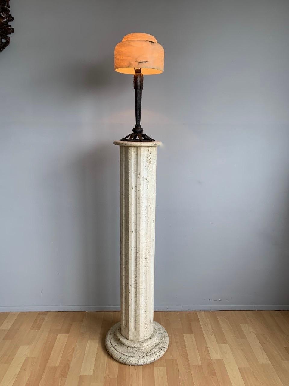 Antique 1930 Edgar Brandt Style Art Deco Wrought Iron and Alabaster Table Lamp 8