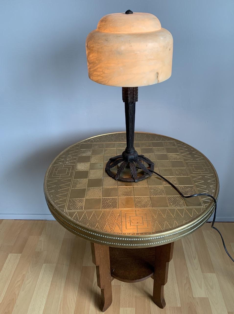 Antique 1930 Edgar Brandt Style Art Deco Wrought Iron and Alabaster Table Lamp 12