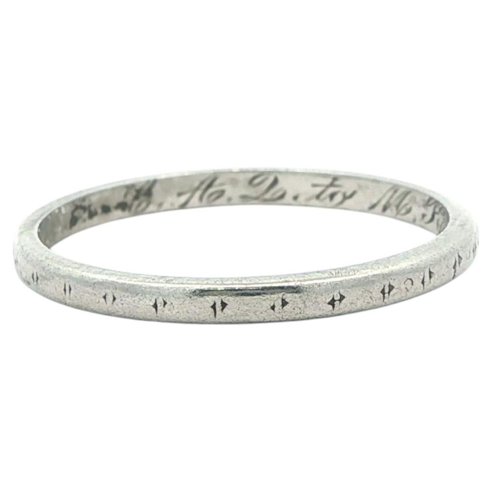Antique 1930 Platinum 1.9mm Wheat Engraving Pattern Stack Band Ring sz 6.5 For Sale