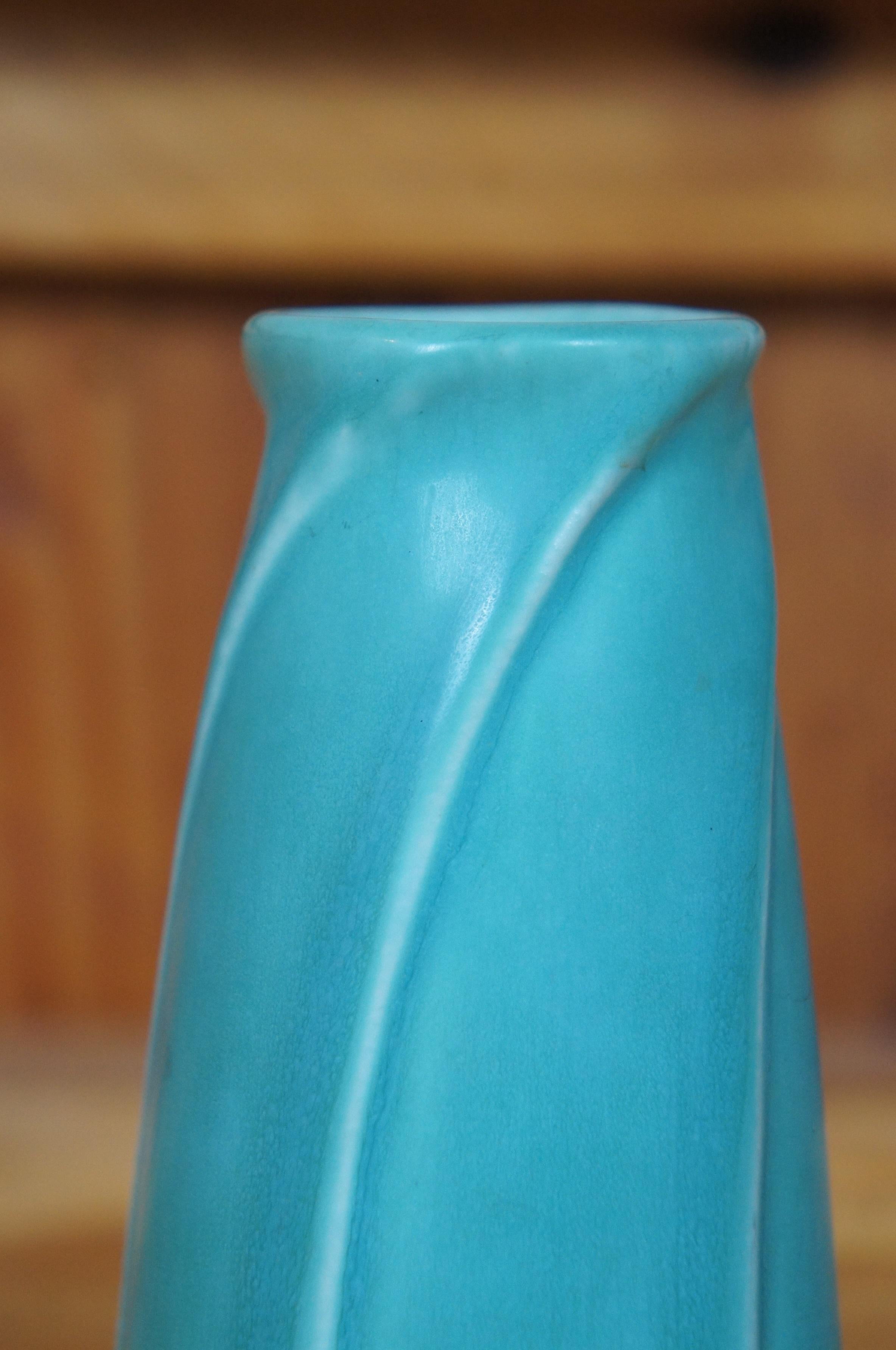Vaso antico 1930 Rookwood 2135 Turchese Chiave Greca 50 Anniversario 6