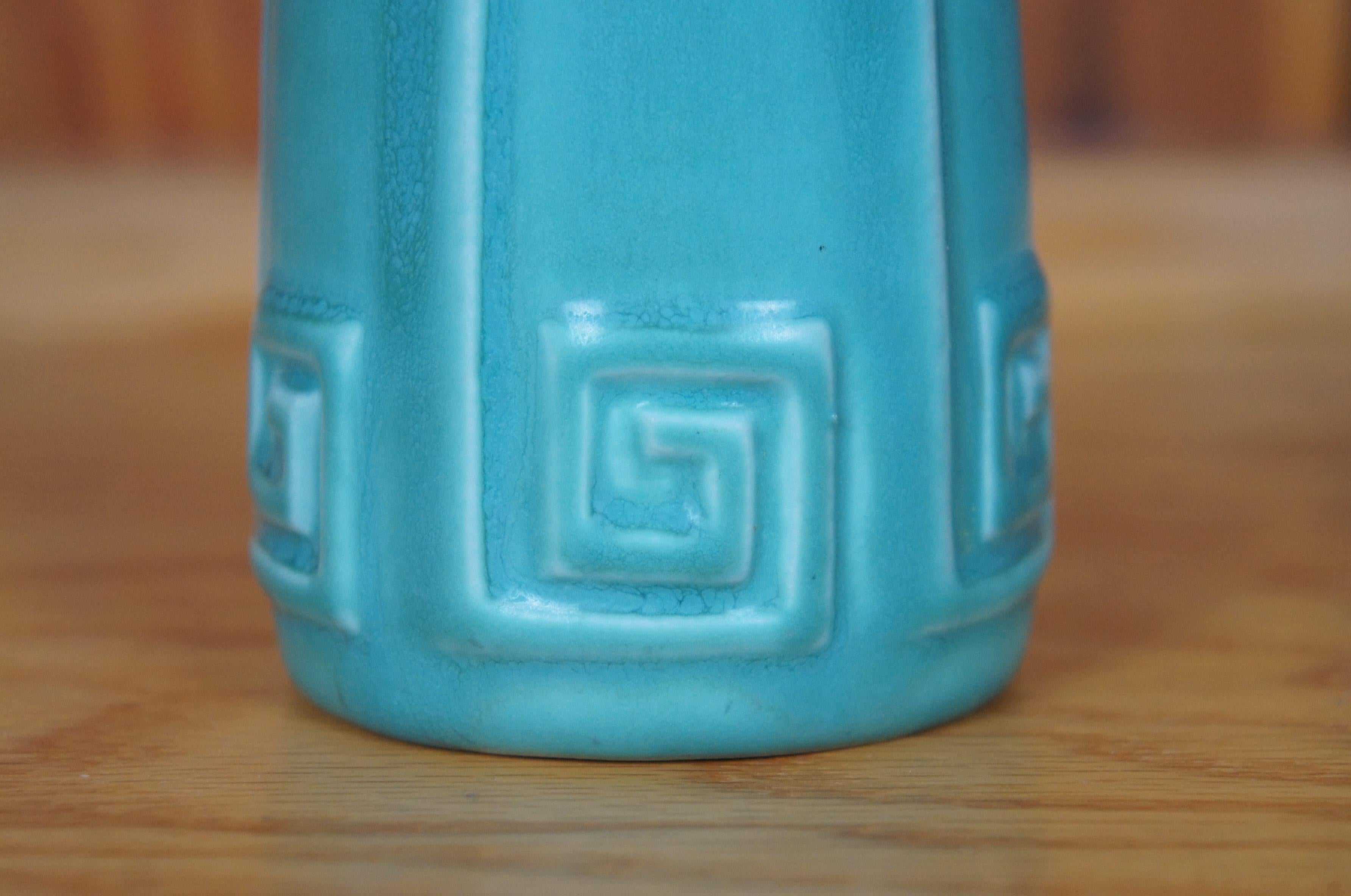 Vaso antico 1930 Rookwood 2135 Turchese Chiave Greca 50 Anniversario 6