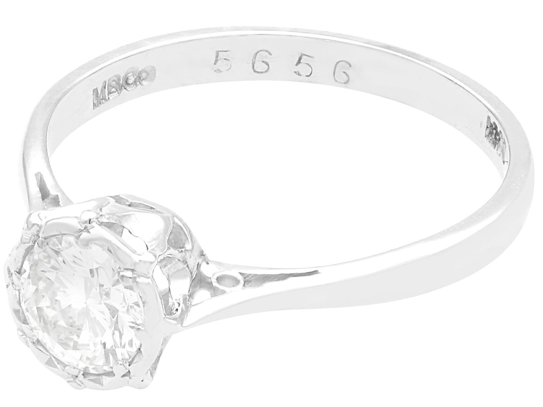 Round Cut Antique 0.59 Carat Diamond Solitaire Engagement Ring in 18k White Gold For Sale