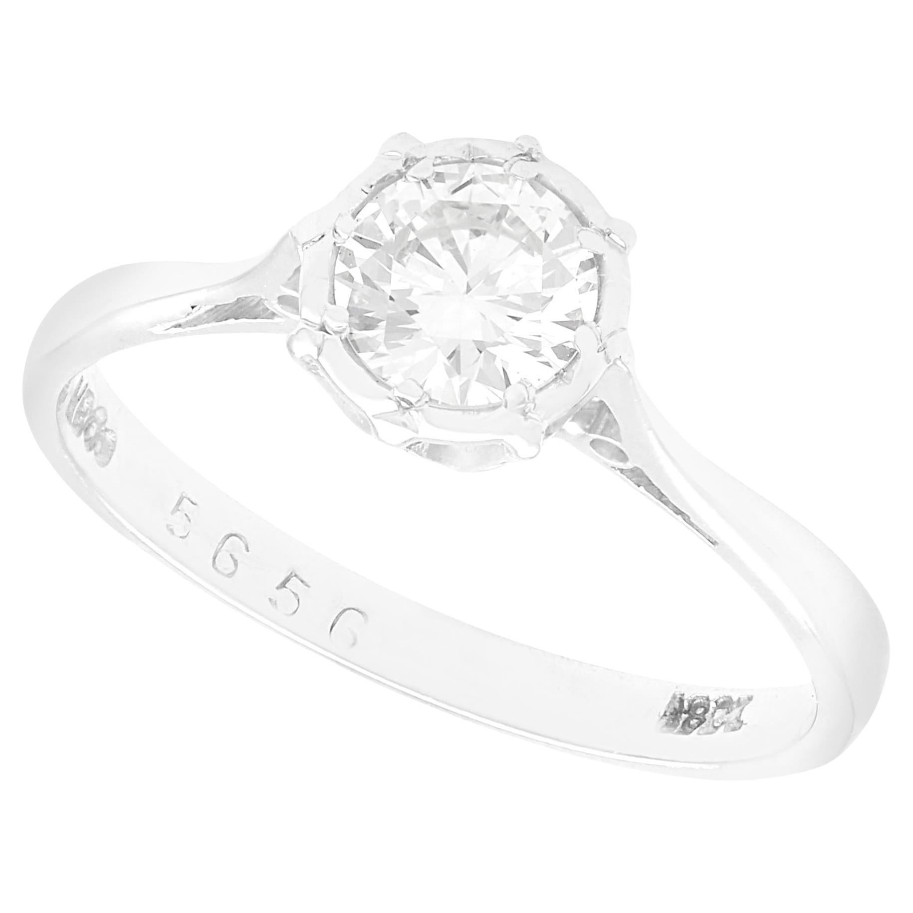 Antique 0.59 Carat Diamond Solitaire Engagement Ring in 18k White Gold For Sale
