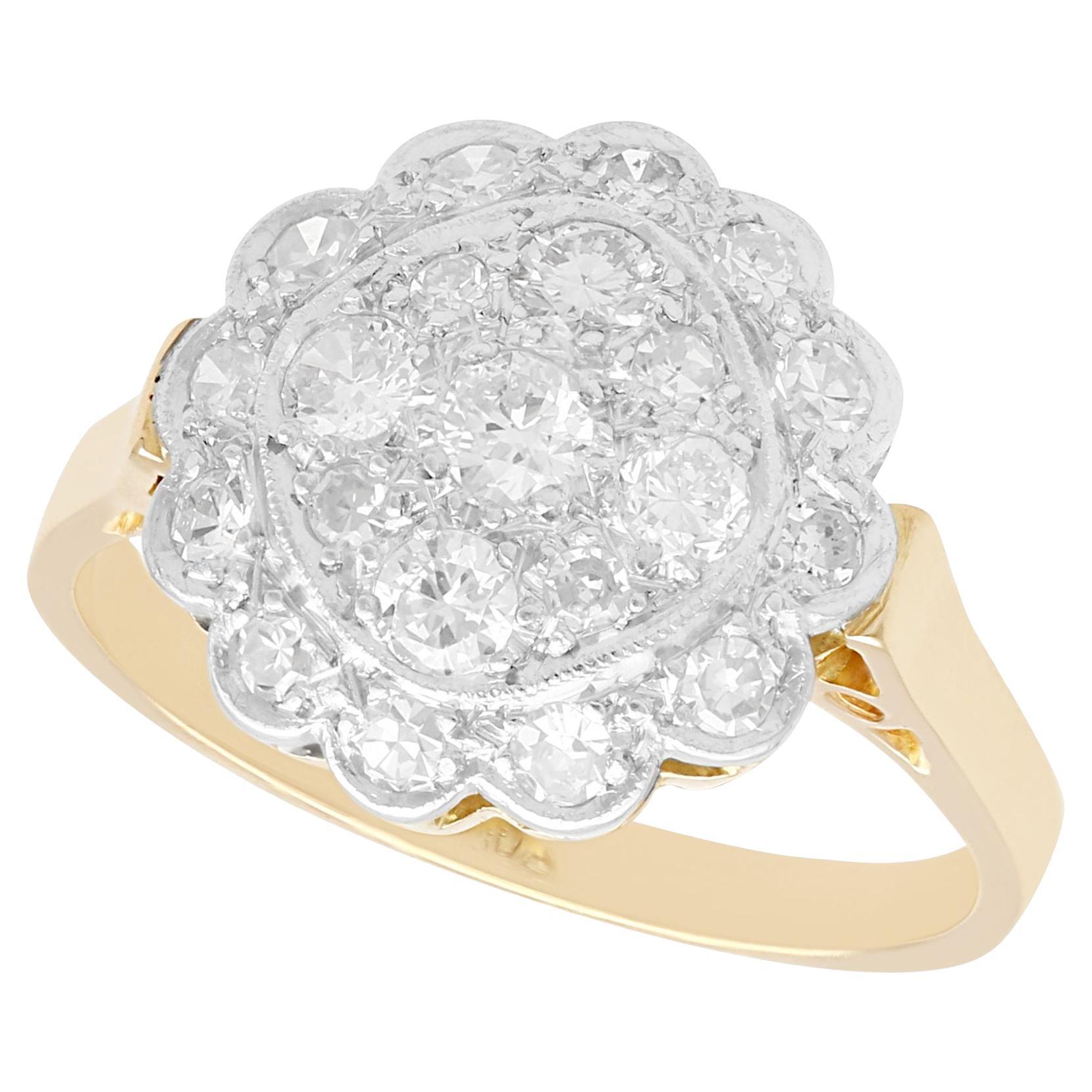 Antique 1930s 0.83ct Diamond Cluster Ring, 18k Yellow Gold & Platinum