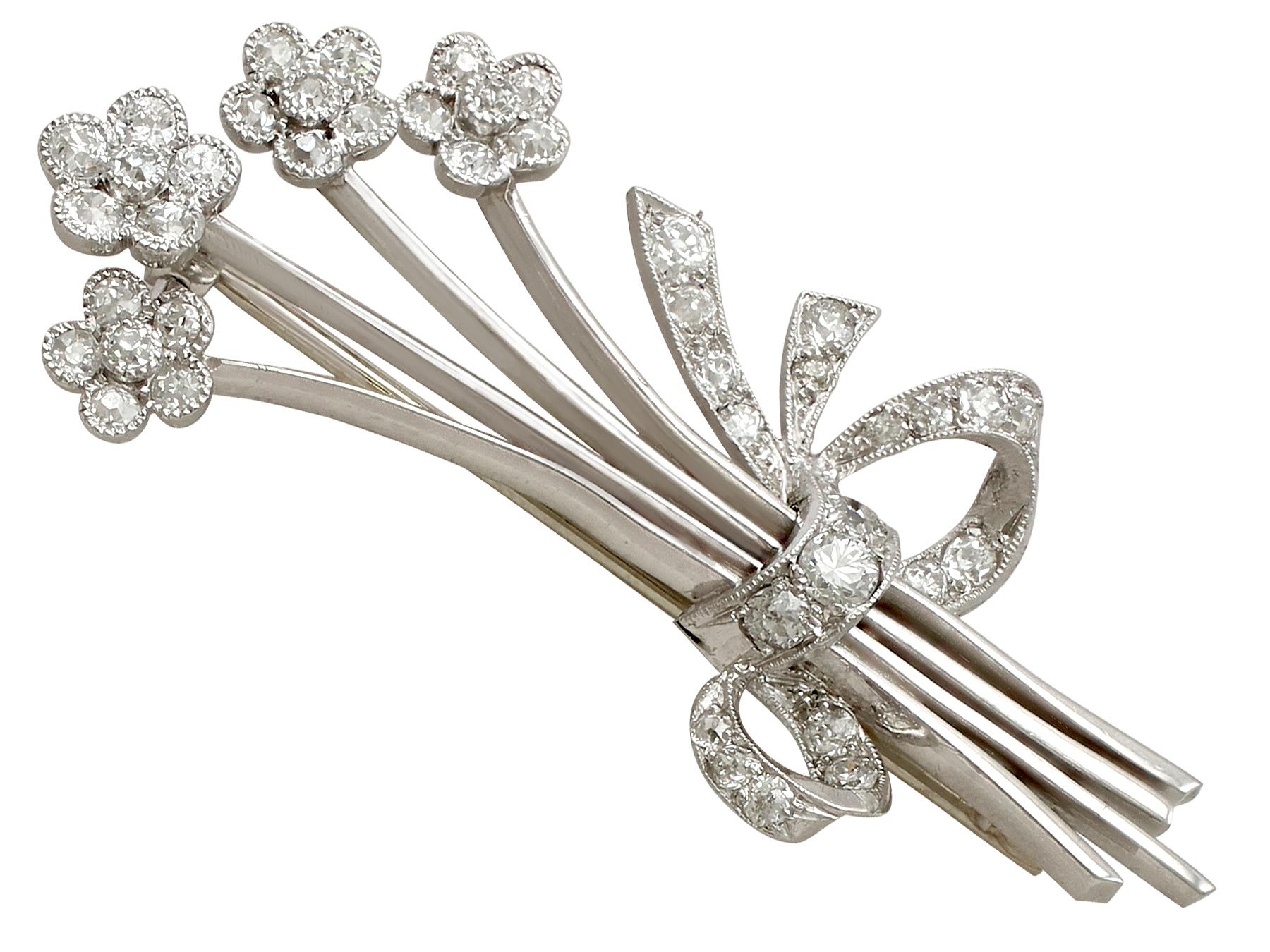 A stunning antique 1930s 1.26 carat diamond and platinum spray brooch; part of our diverse antique jewellery and estate jewelry collections.

This stunning, fine and impressive diamond brooch has been crafted in platinum.

The brooch has been