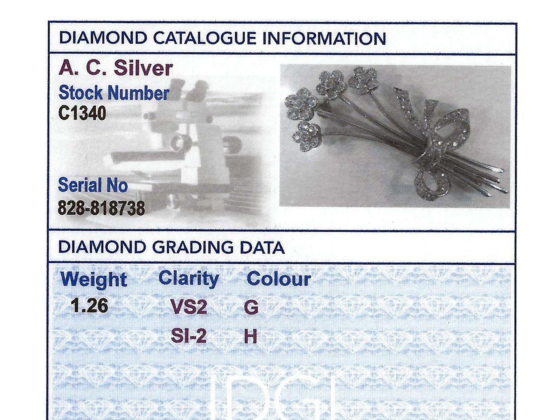 Antique 1930s 1.26 carat Diamond and Platinum Spray Brooch 2