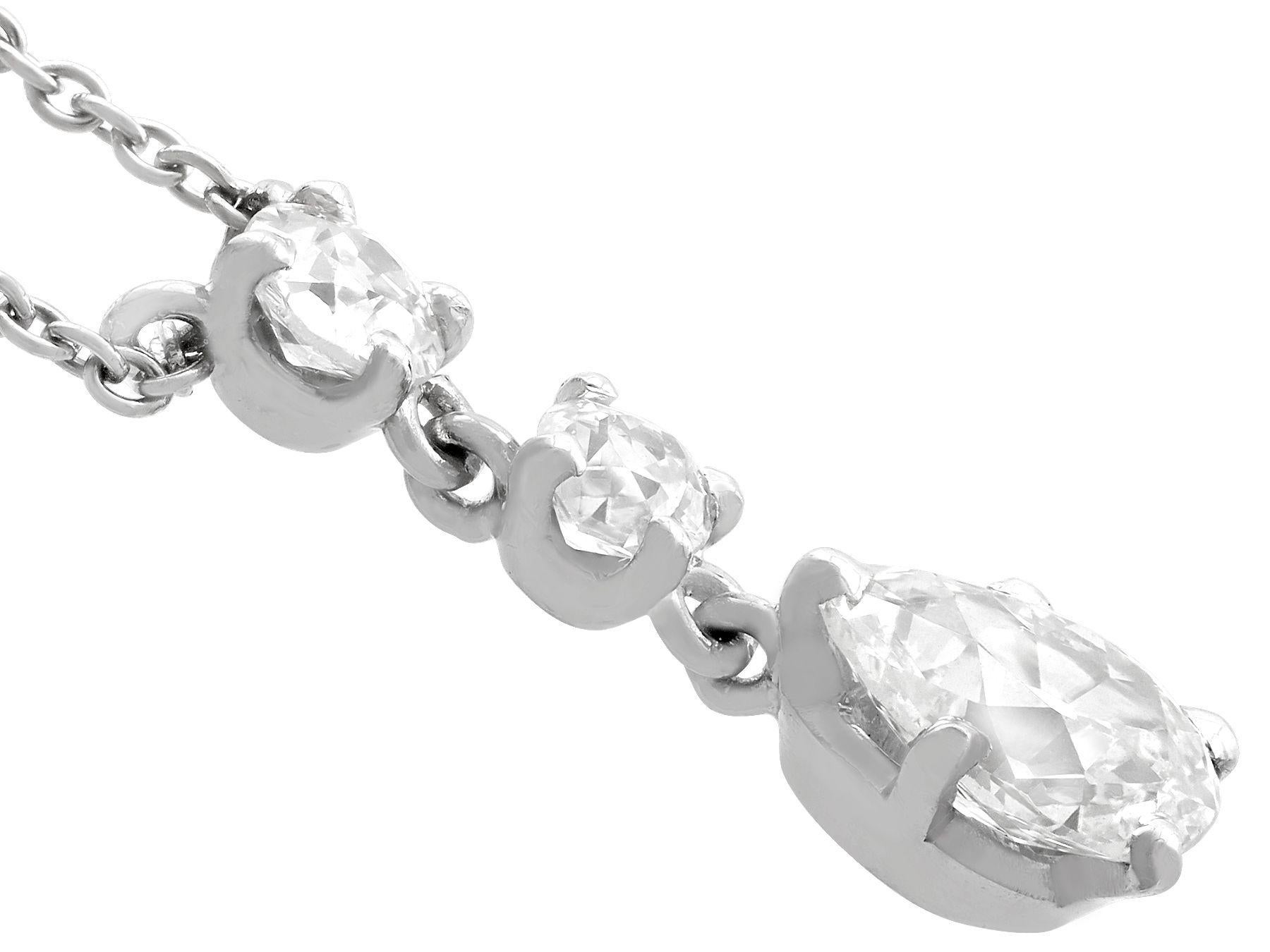 Pear Cut Antique 1930s 1.42 Carat Diamond White Gold Drop Necklace For Sale