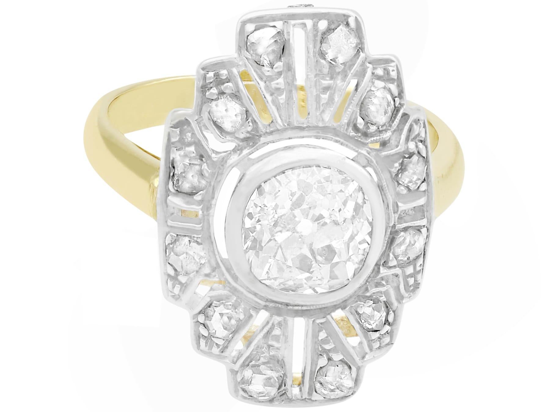 Art Deco Antique 1930s 1.46 Carat Diamond and Yellow Gold Ring For Sale