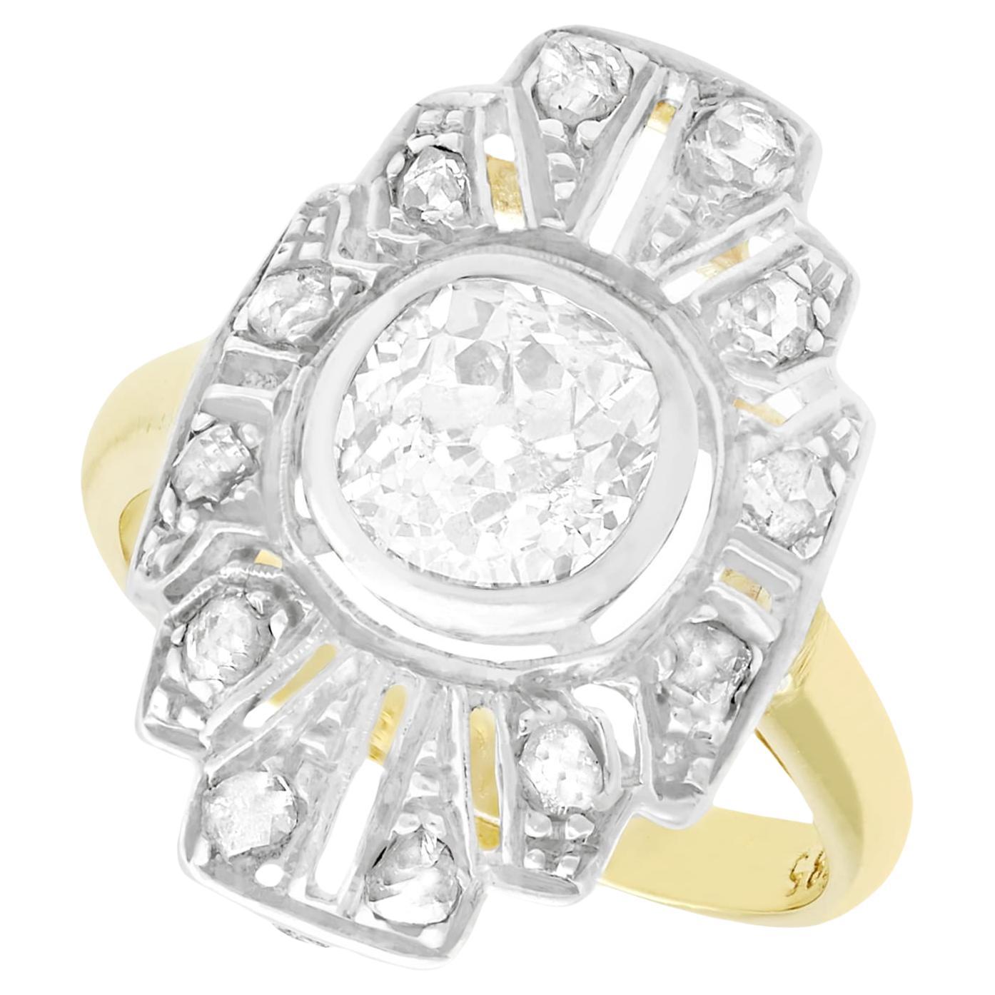 Antiker 1930er Jahre 1,46 Karat Diamant und Gelbgold Kleid-Ring