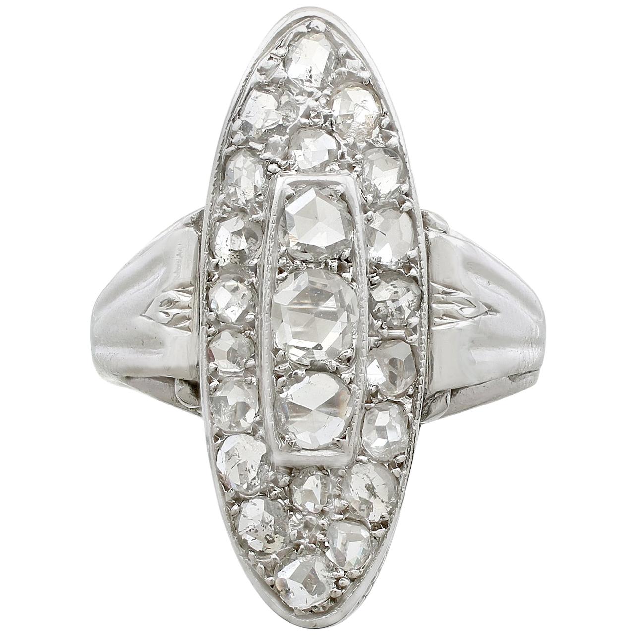 Antique 1930s 1.48 Carat Diamond and White Gold Marquise Ring