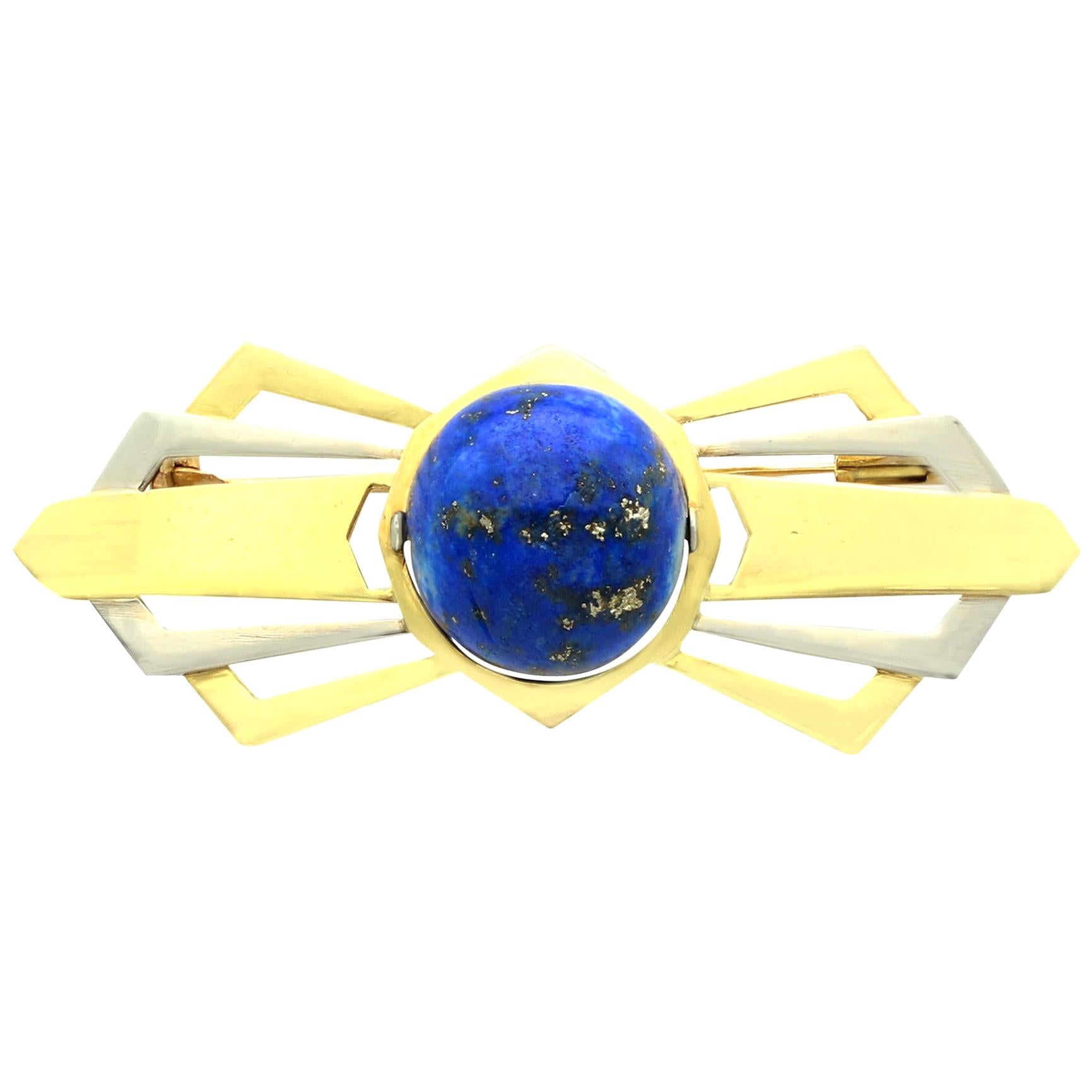 Antique 1930s 14.95 Carat Lapis Lazuli and Yellow Gold Bow Brooch