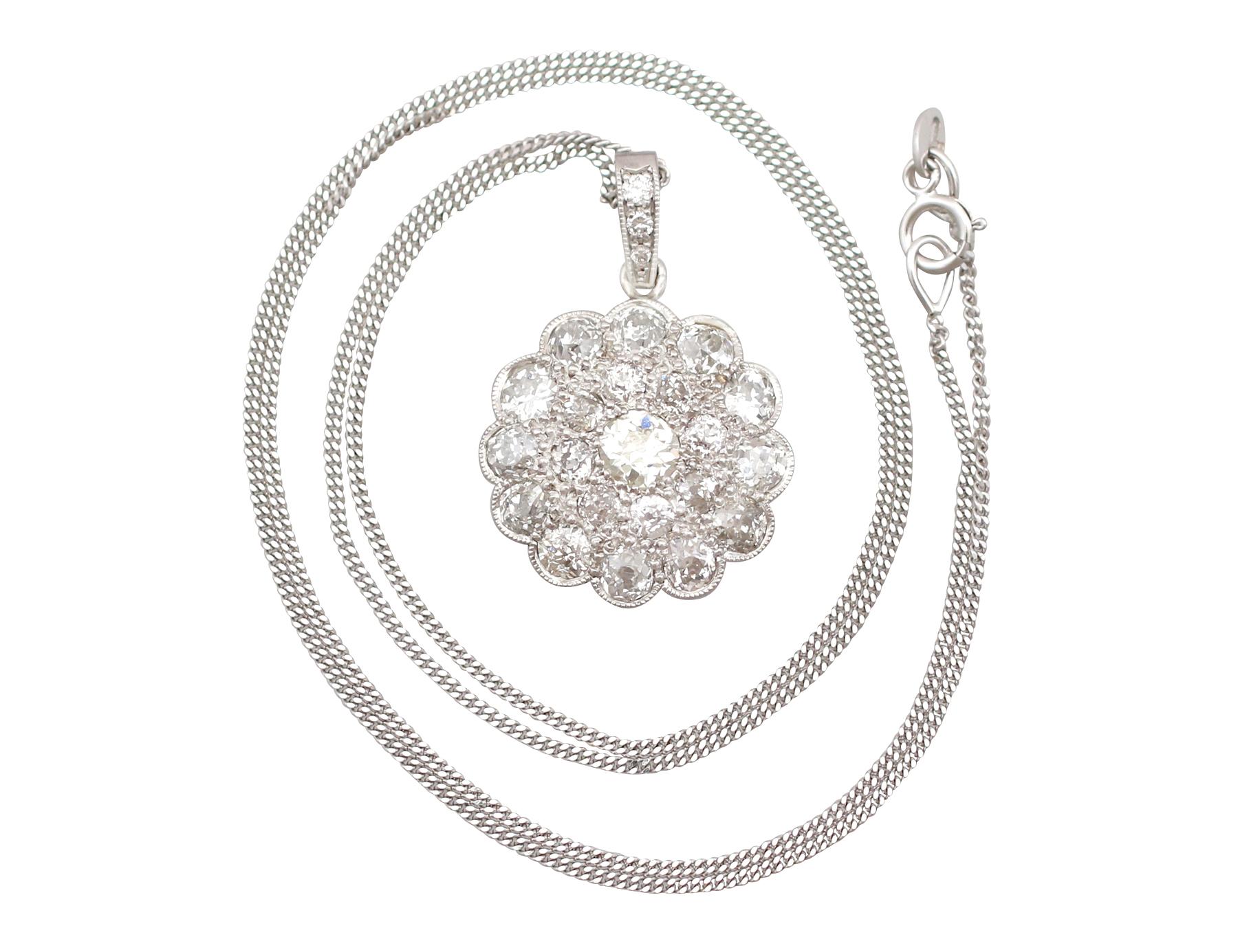 An impressive antique 1930s 2.05 Ct diamond and 18k white gold cluster pendant; part of our diverse antique jewelry and estate jewelry collections.

This stunning, fine and impressive antique cluster pendant has been crafted in 18k white gold.

The