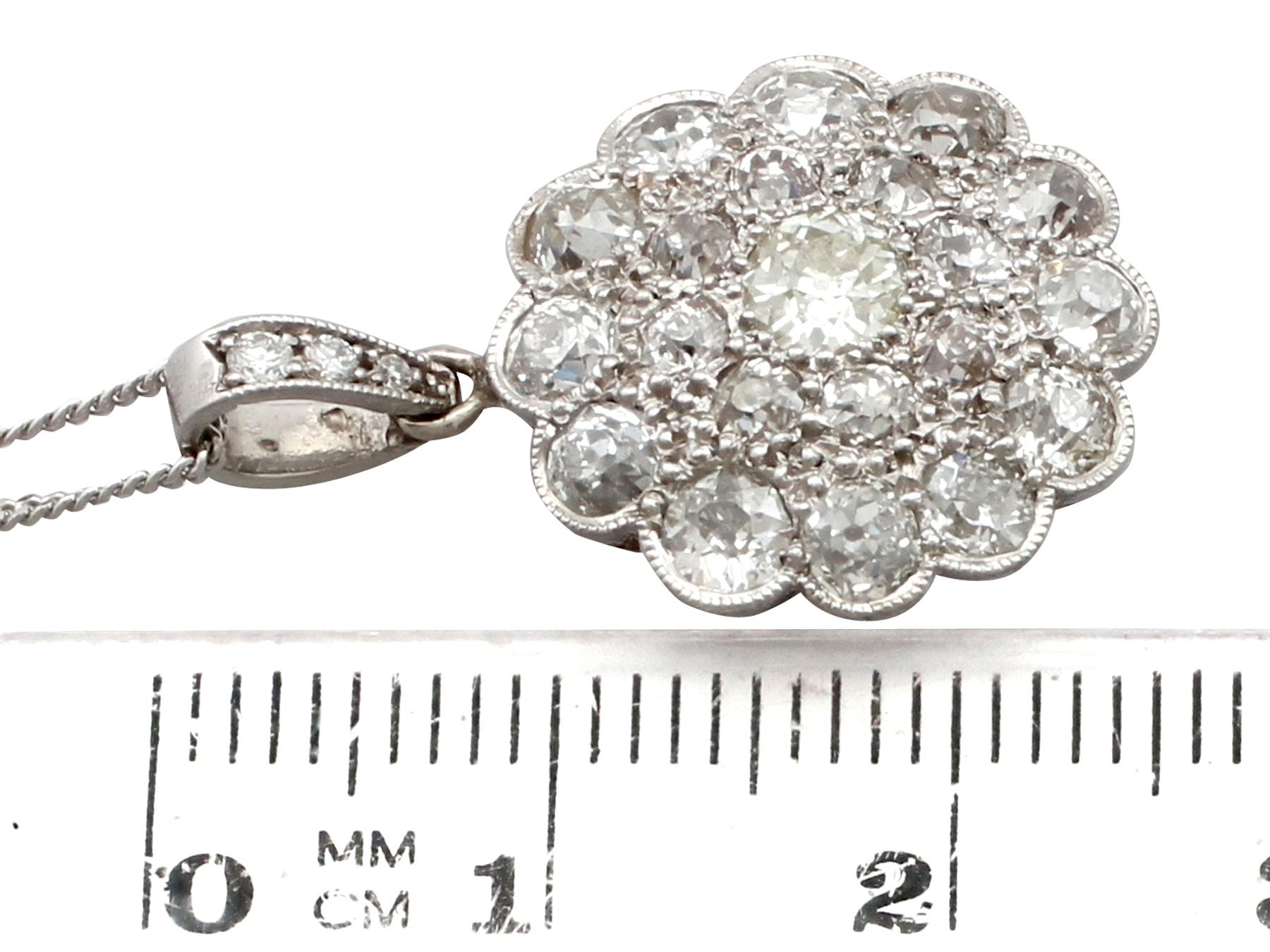 Antique 1930s 2.05 Carat Diamond and White Gold Cluster Pendant 1