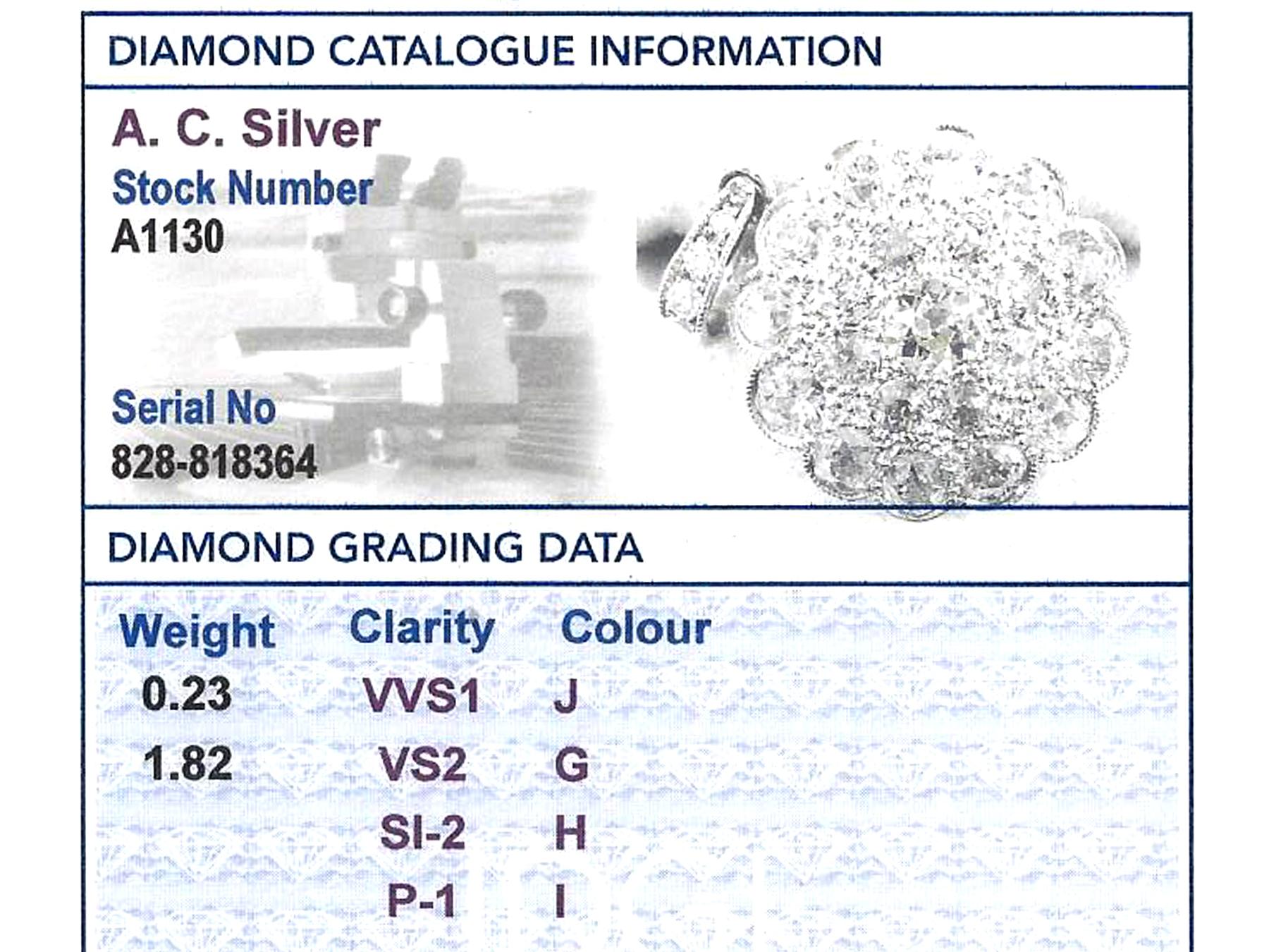Antique 1930s 2.05 Carat Diamond and White Gold Cluster Pendant 2