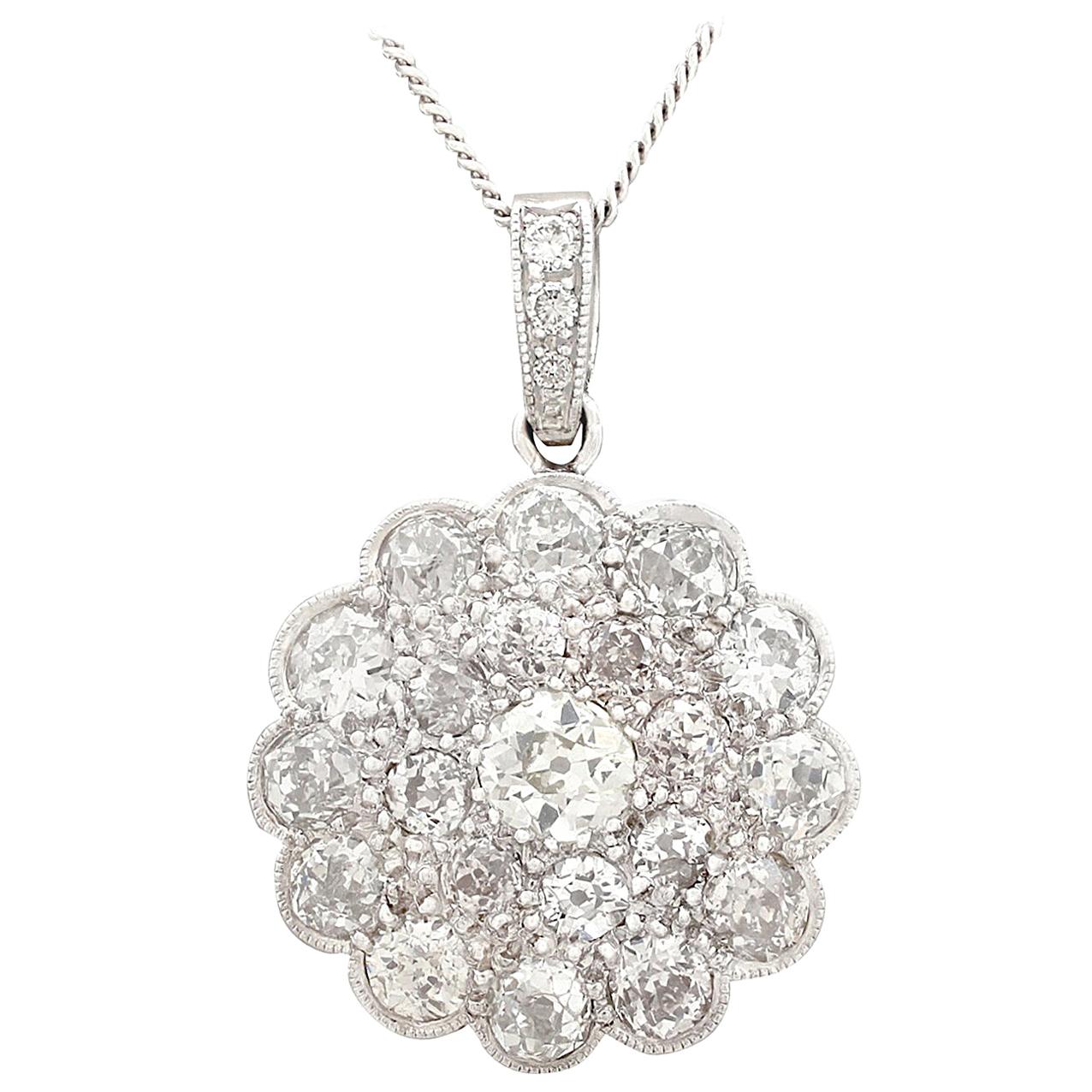 Antique 1930s 2.05 Carat Diamond and White Gold Cluster Pendant