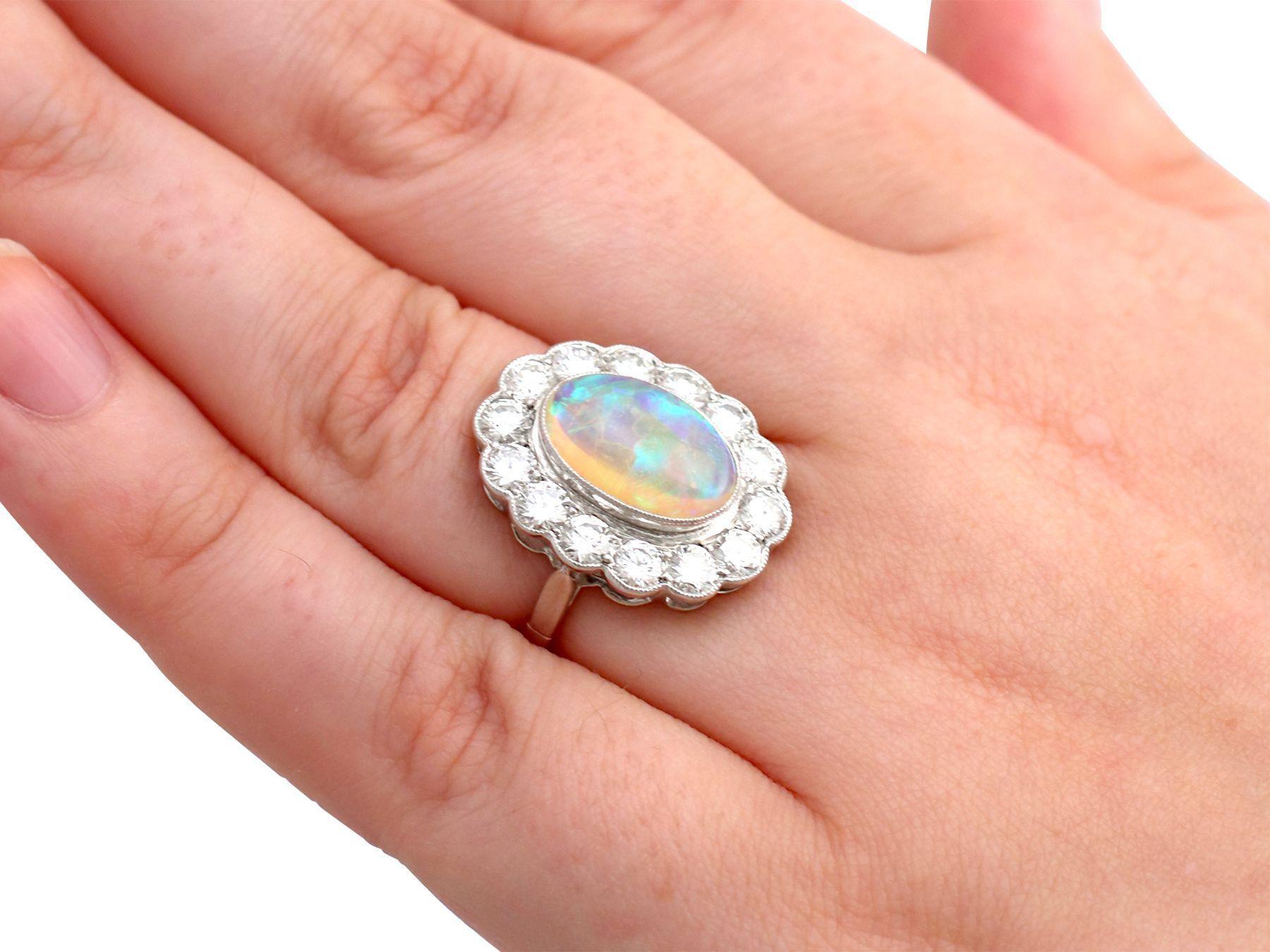 Women's Antique 2.19ct White Opal and 2.36ct Diamond Platinum Cluster Ring For Sale