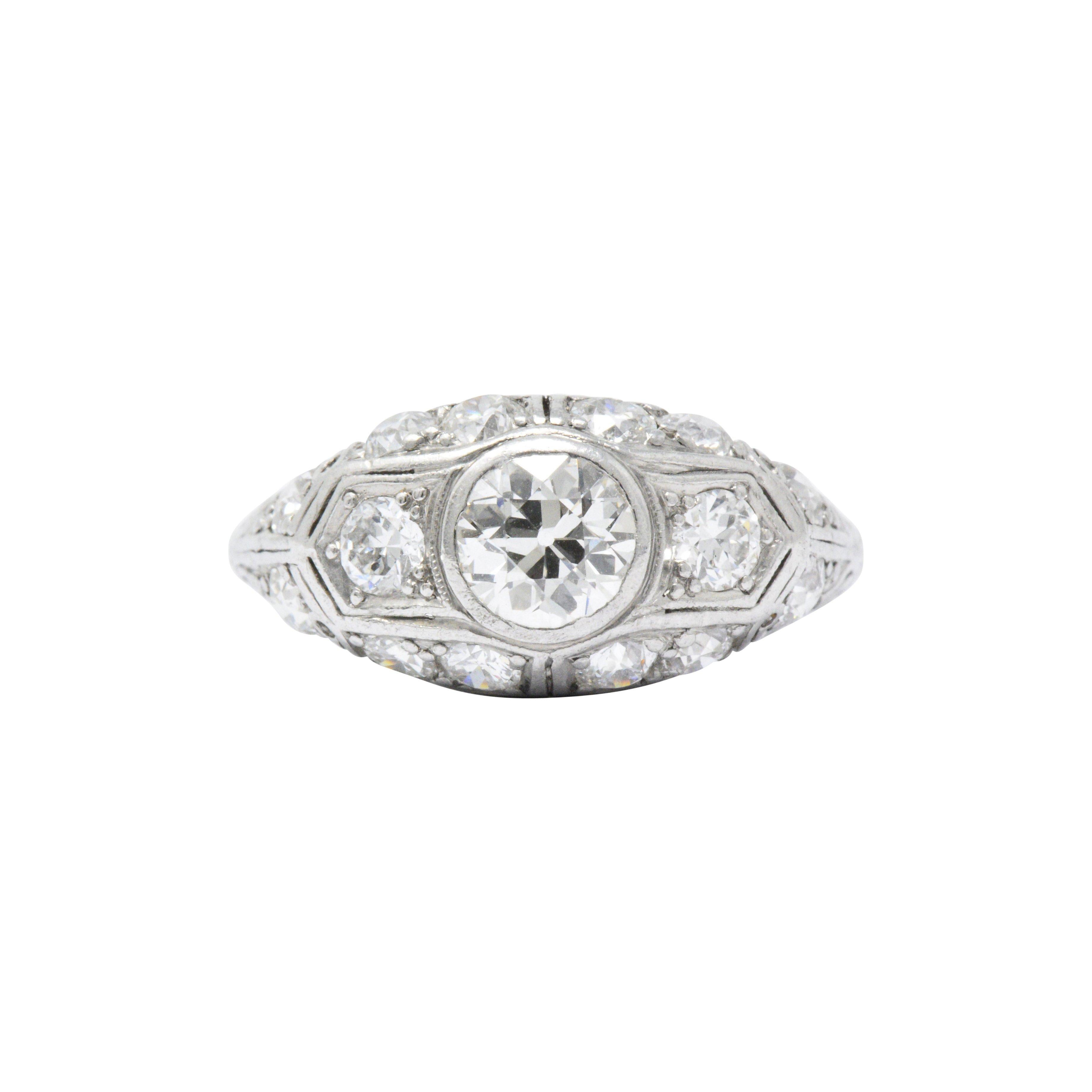 Old European Cut Art Deco 2.53 CTW Diamond Platinum Bombay Band Ring