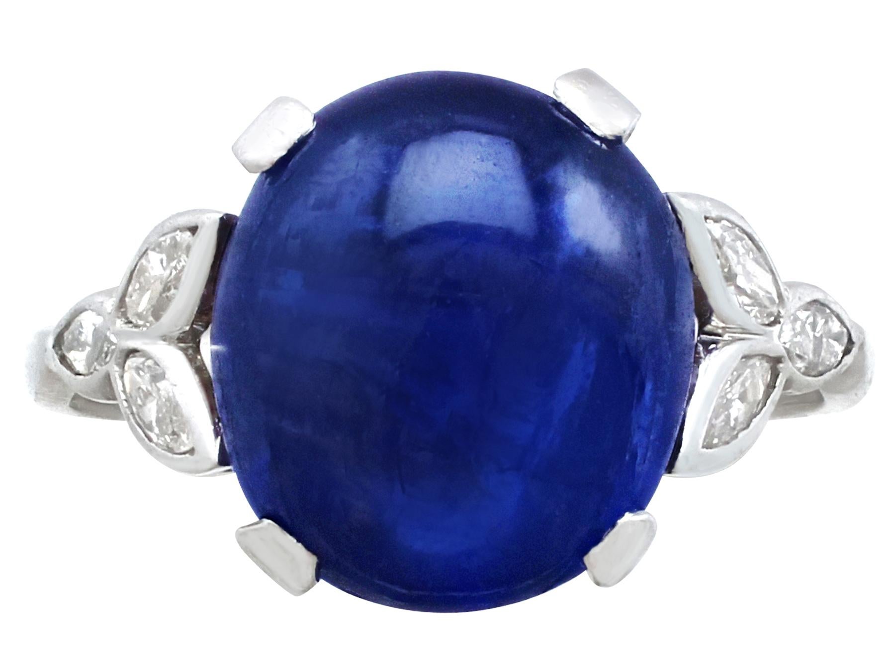 Antique 1930s 6.80 Ct Cabochon Cut Sapphire and Diamond Platinum Cocktail Ring In Excellent Condition For Sale In Jesmond, Newcastle Upon Tyne
