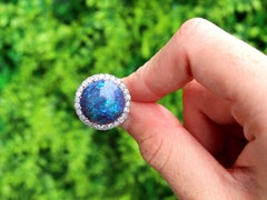 Antique 1930s 7.20ct Cabochon Cut Black Opal and Diamond Platinum Ring