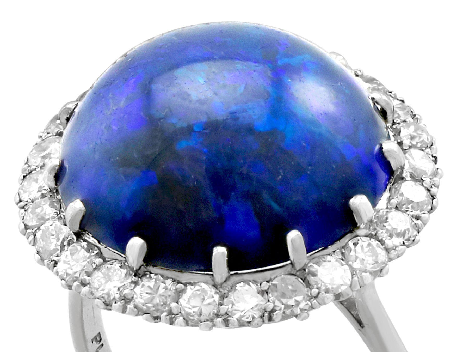 Antique 1930s 7.20ct Cabochon Cut Black Opal and Diamond Platinum Ring In Excellent Condition For Sale In Jesmond, Newcastle Upon Tyne