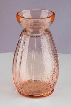 Antique 1930s Art Deco Pink Coral Orange Pressed Glass Hyacinth Flower Vase