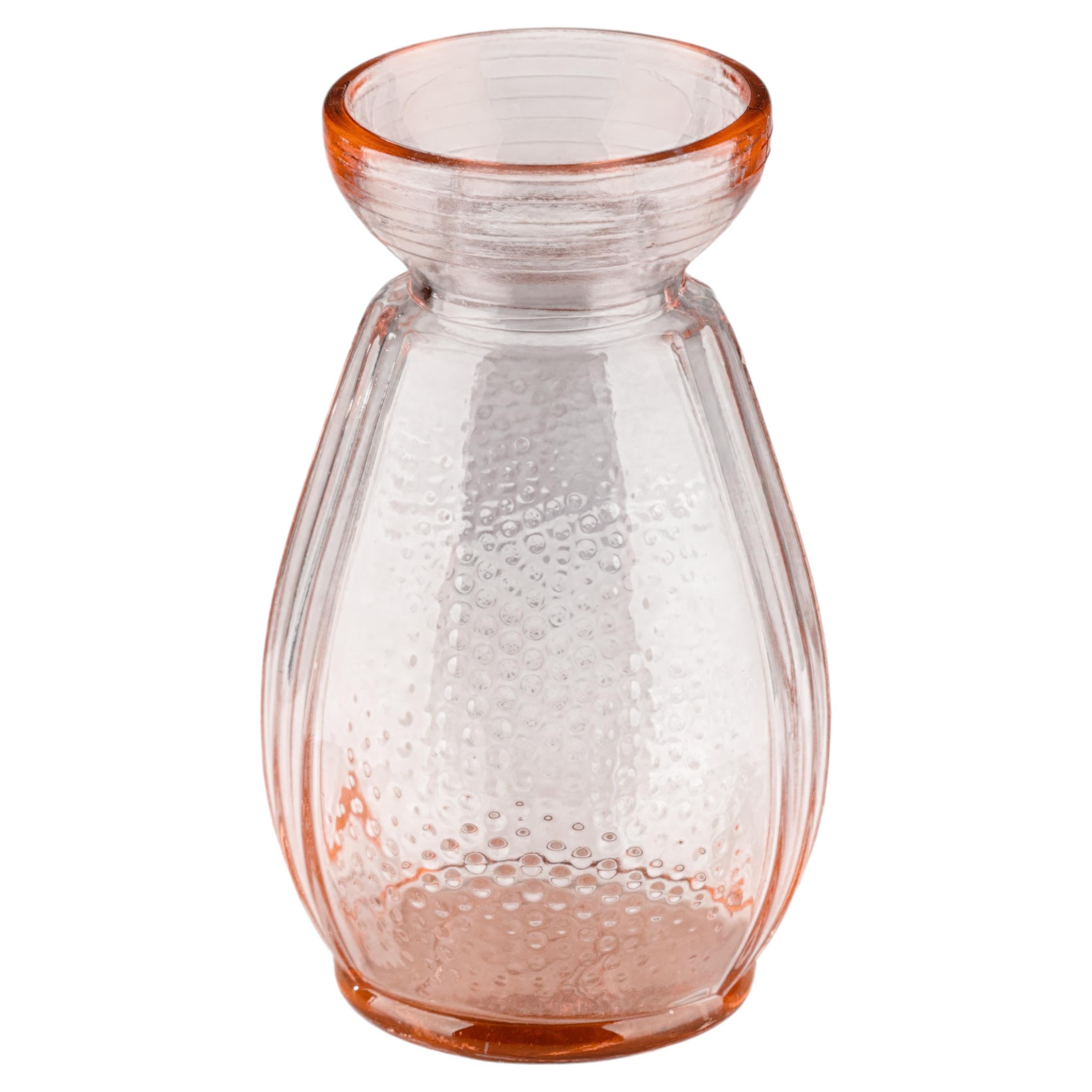 Antique 1930s Art Deco Pink Coral Orange Pressed Glass Hyacinth Flower Vase