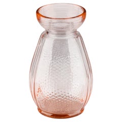 Antique 1930s Art Deco Pink Coral Orange Pressed Glass Hyacinth Flower Vase