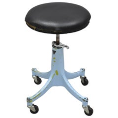Used 1930s Bausch & Lomb Optical Blue Industrial Medical Adjustable Stool
