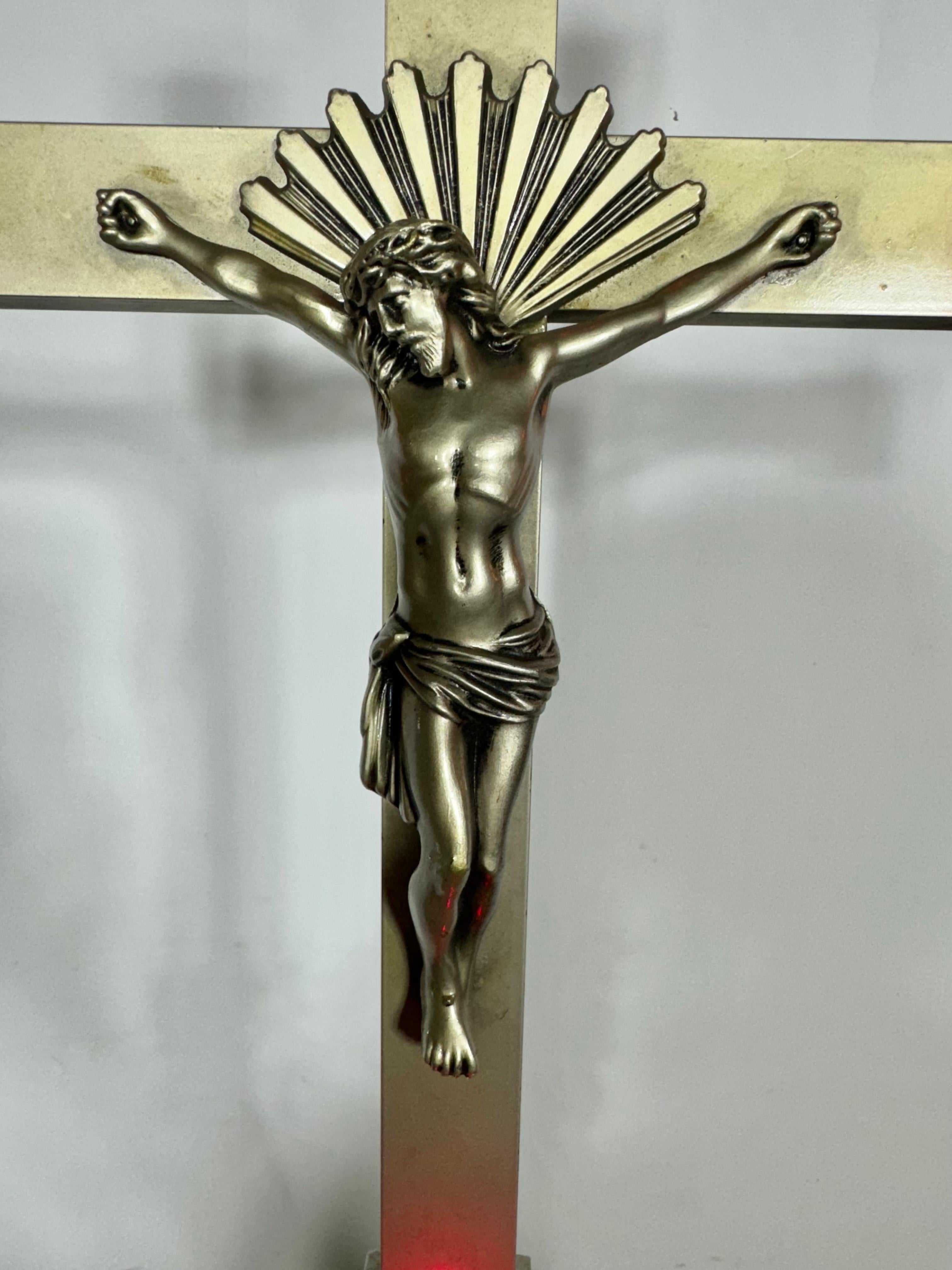 Art Deco Antique 1930's Cast Aluminum Church / Funeral Light Up Crusifix For Sale
