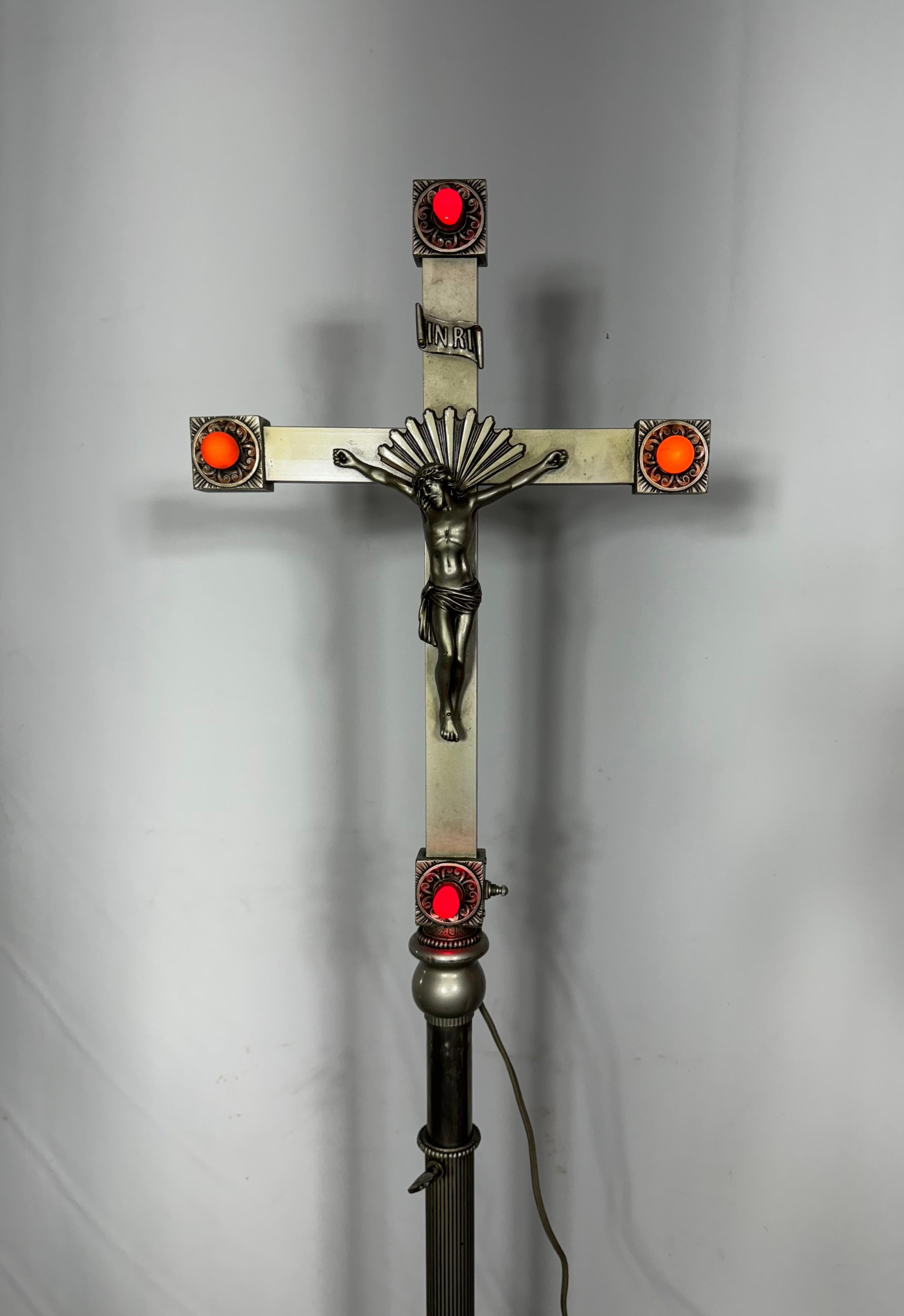 Mid-20th Century Antique 1930's Cast Aluminum Church / Funeral Light Up Crusifix For Sale