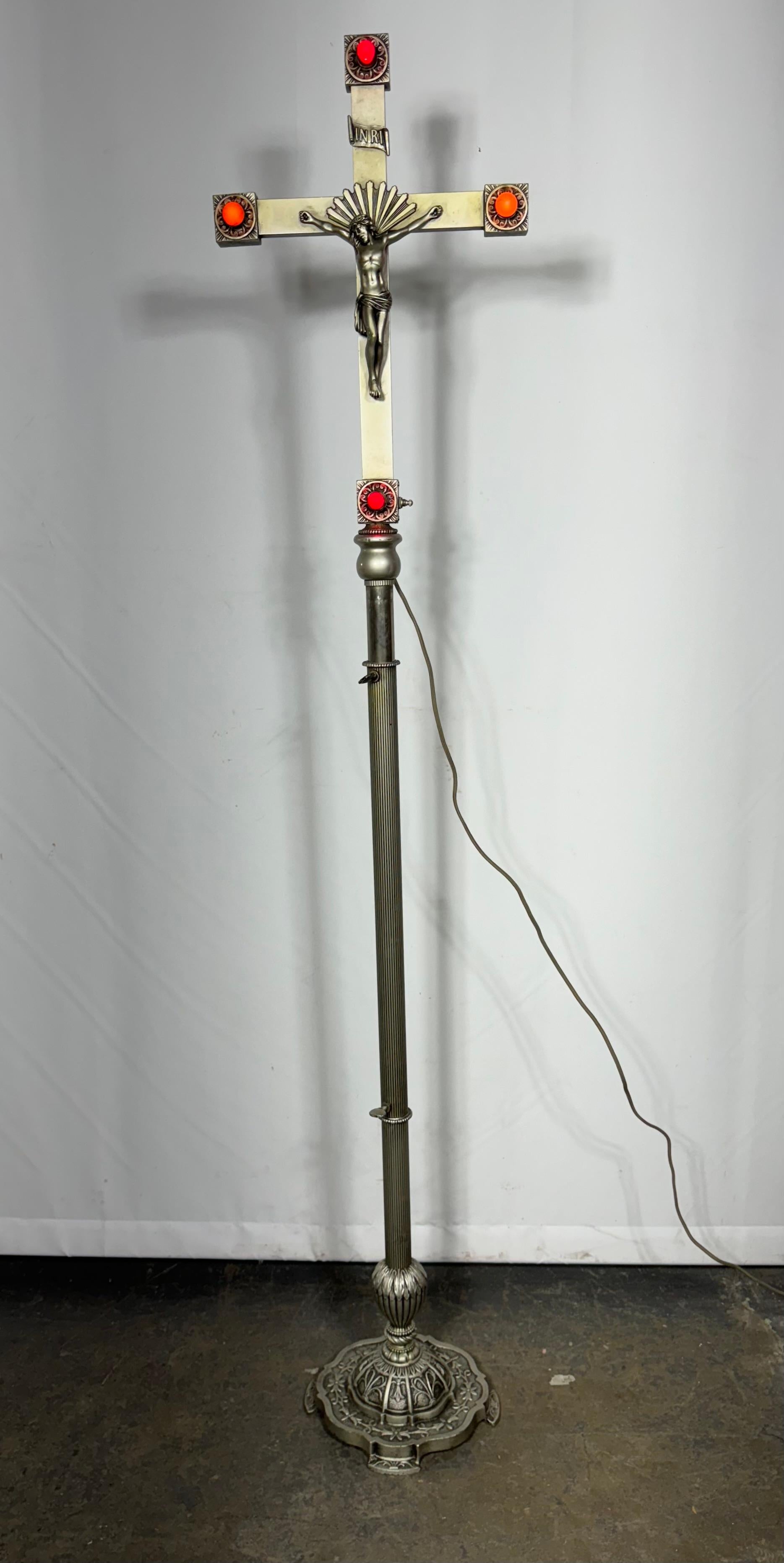 Antique 1930's Cast Aluminum Church / Funeral Light Up Crusifix For Sale 1