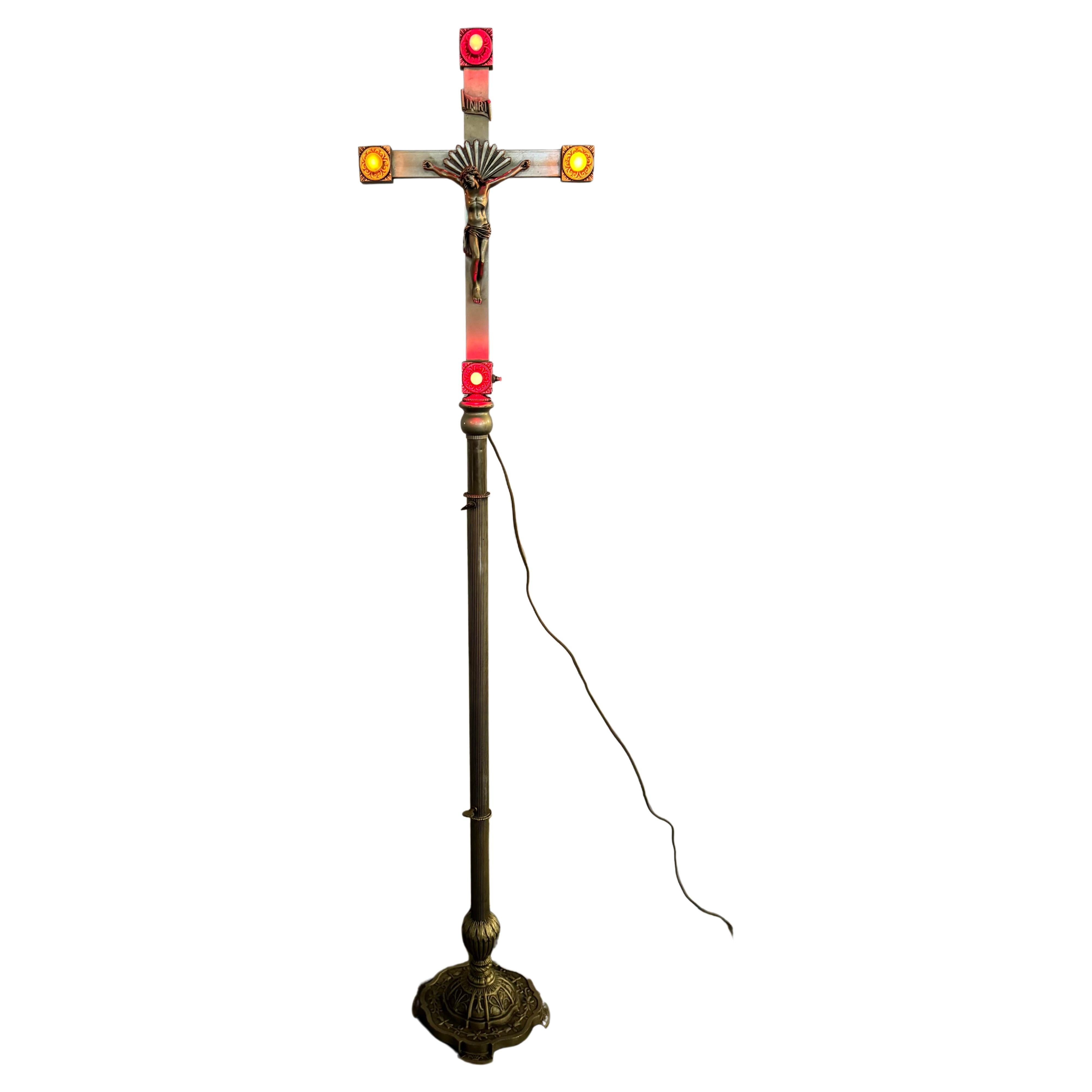 Antique 1930's Cast Aluminum Church / Funeral Light Up Crusifix