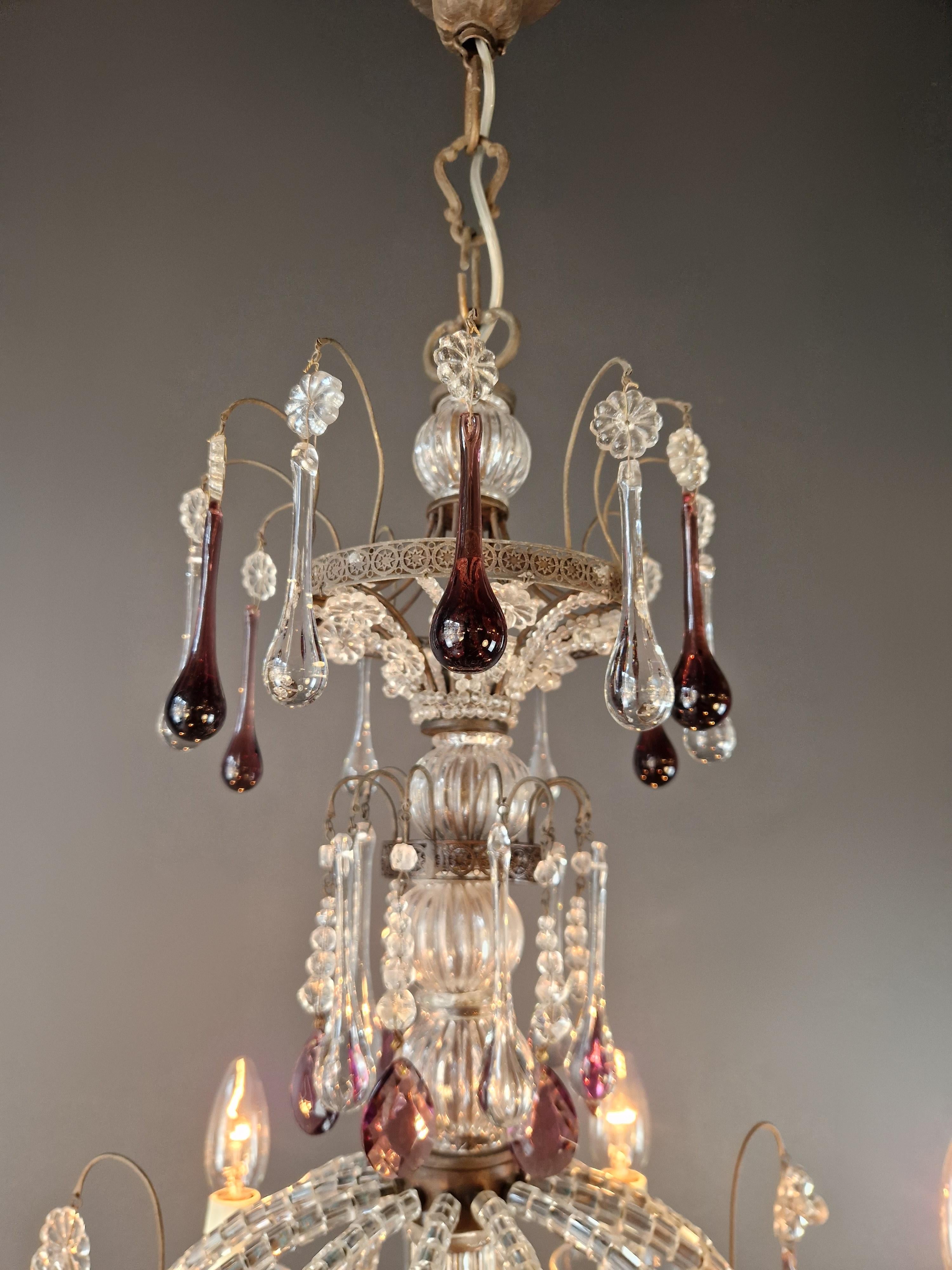 Plafonnier ancien des années 1930 en cristal lustré laiton rare néoclassique en vente 2