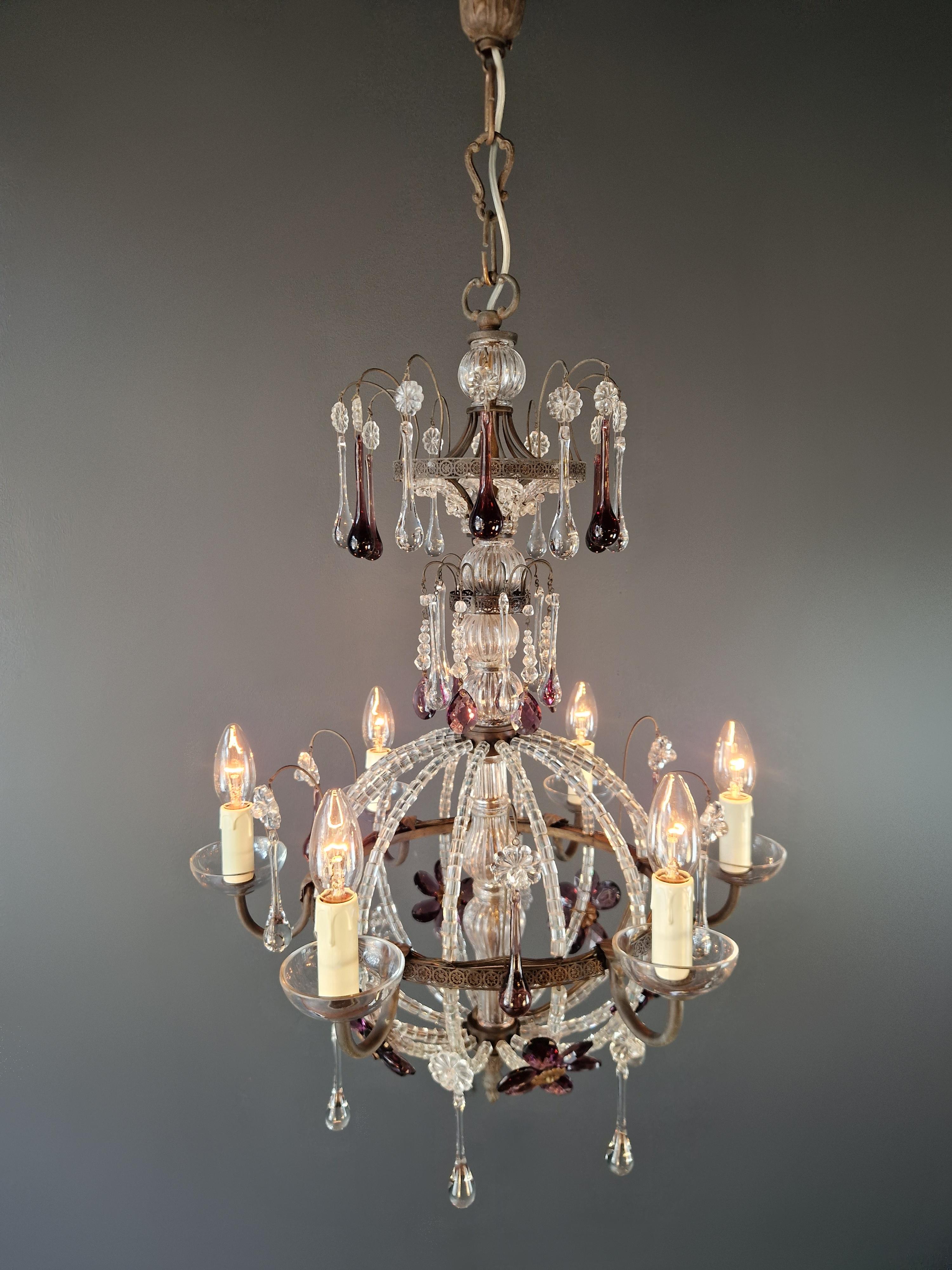 Plafonnier ancien des années 1930 en cristal lustré laiton rare néoclassique en vente 3